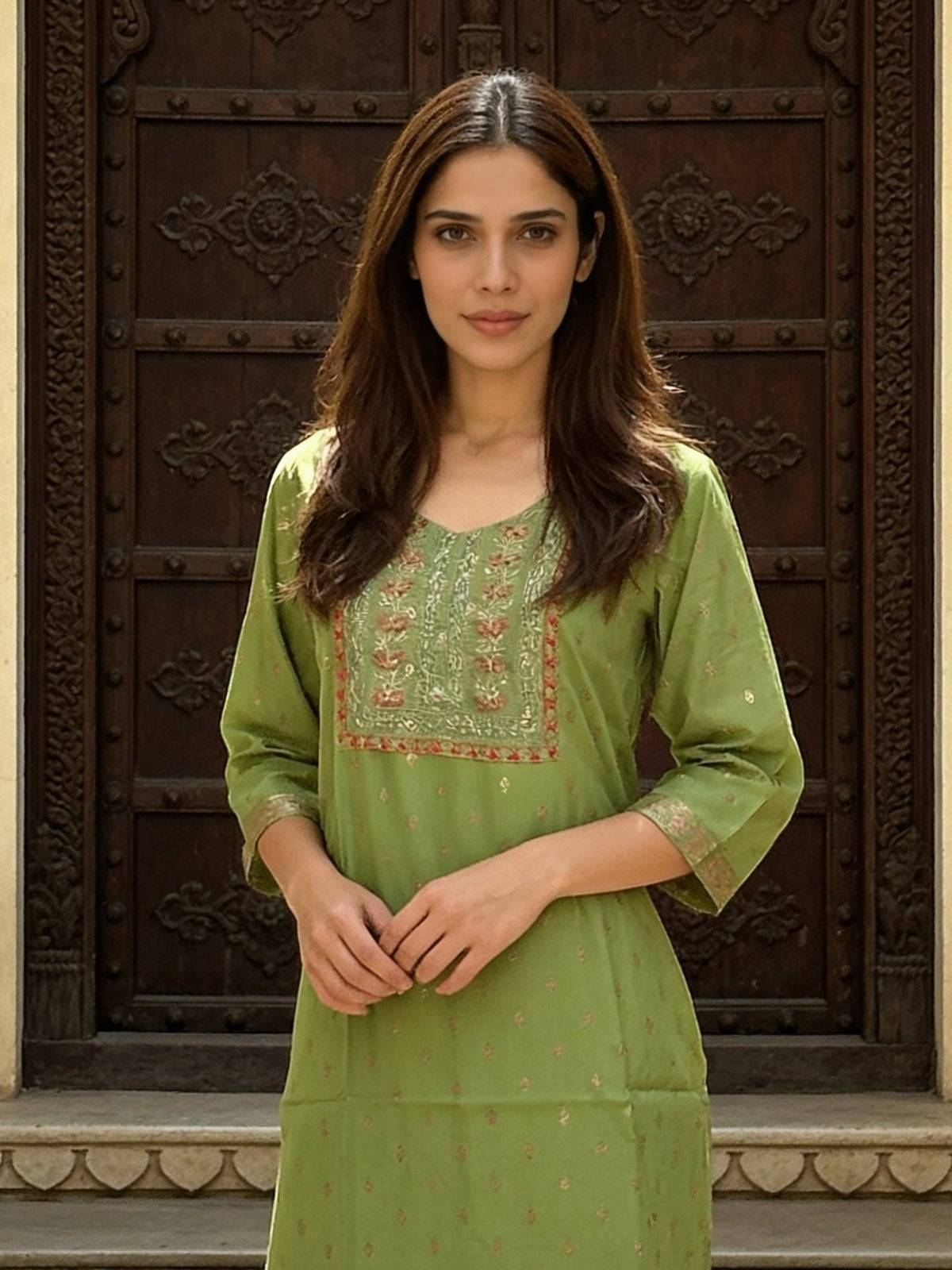 Rayon Embroidered Straight Calf Length Kurta