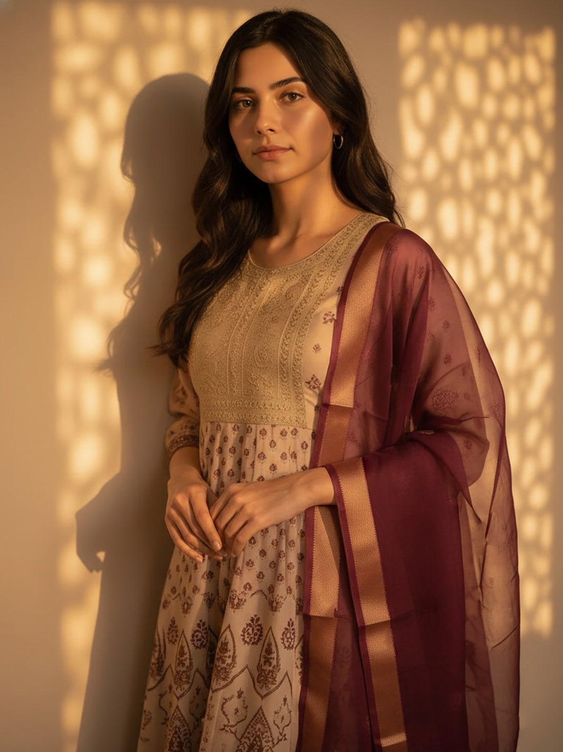 Buy Poly Viscose Embroidered Anarkali Calf Length Salwar Suit-Mauve