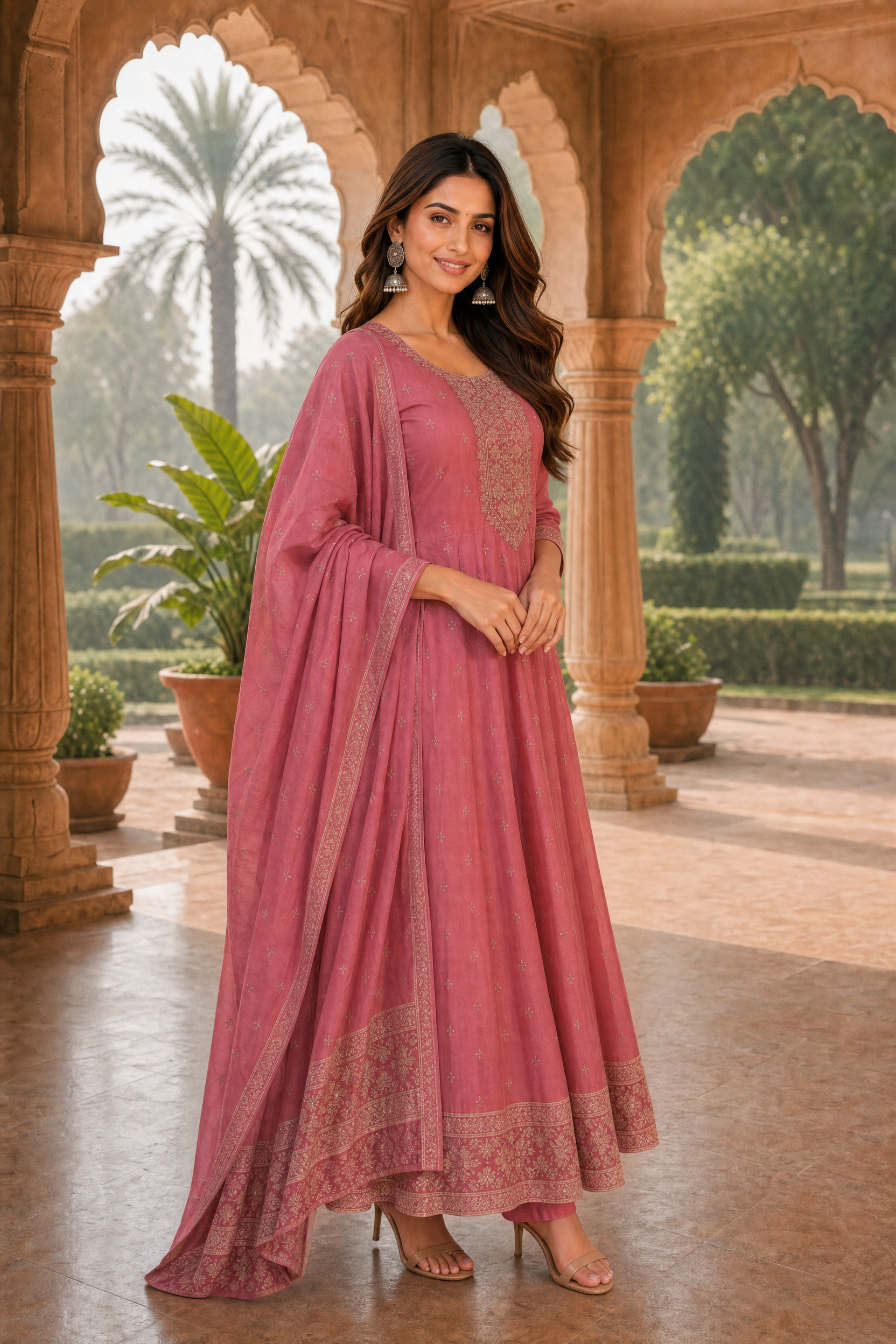 Poly Viscose Embroidered Anarkali Calf Length Kurta With Pant and Dupatta