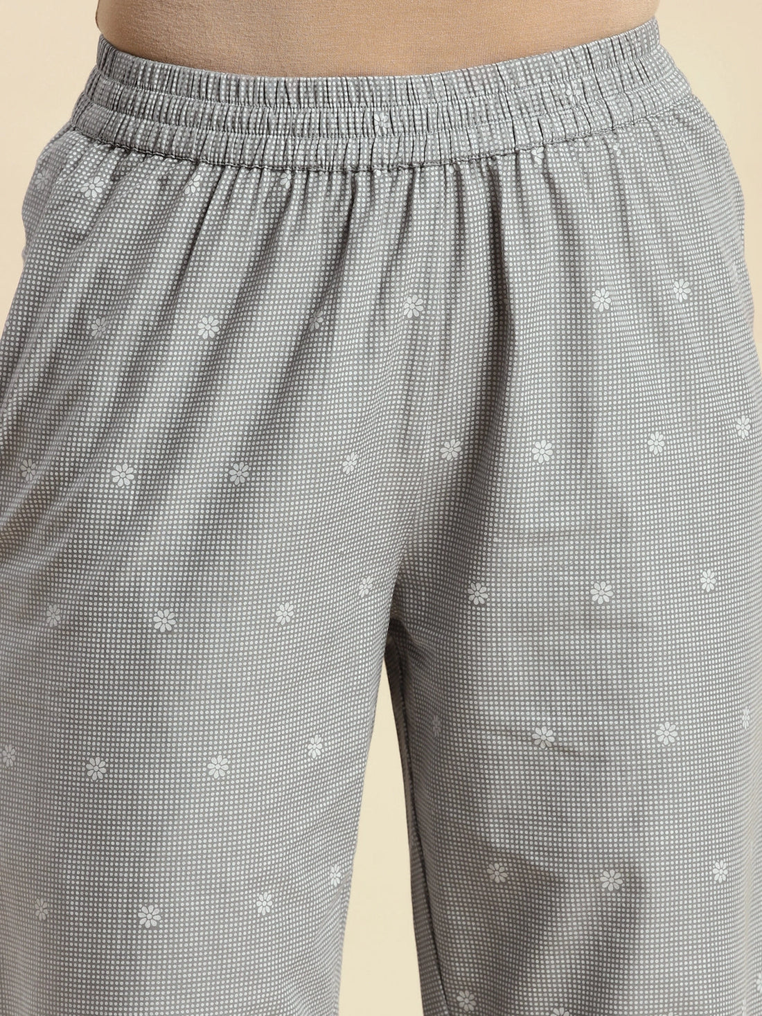 Buy 100% Cotton Printed Ankle Length Straight Pant-Light Grey