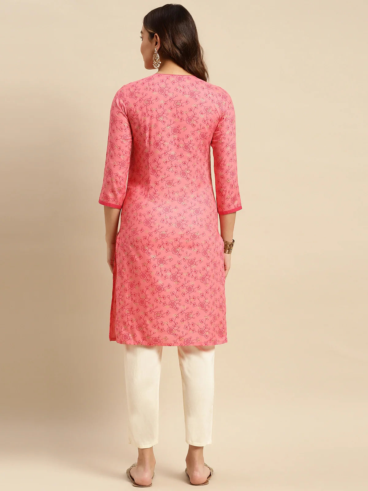 Buy Rayon Floral Printed Knee Length Straight Kurta-Pink