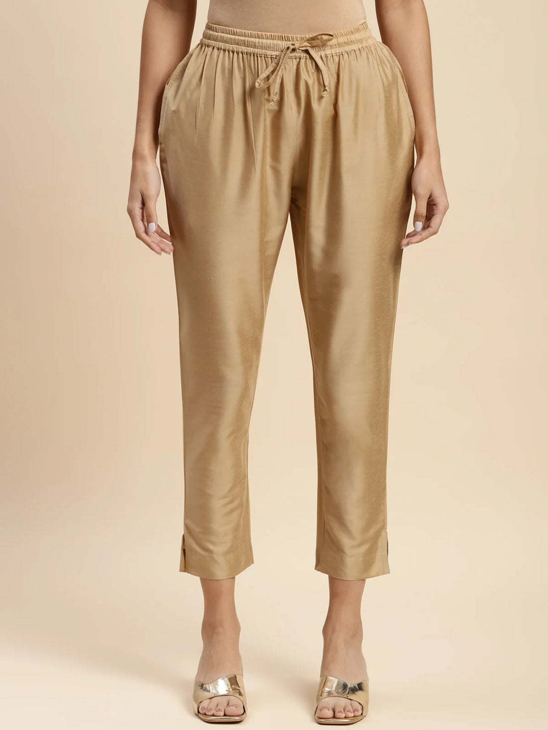 Buy Solid Ankle Length Pencil Pant-Gold