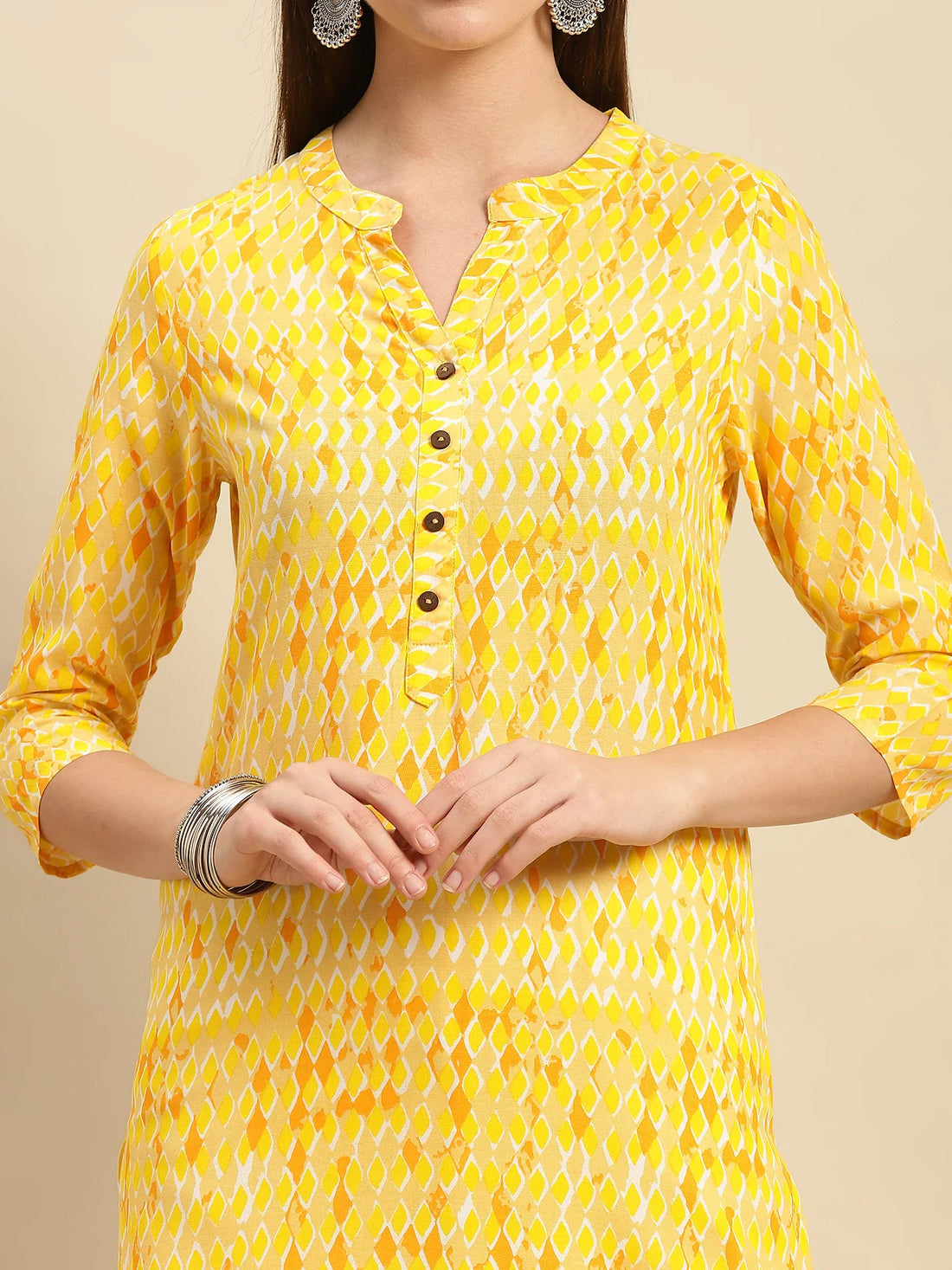 Buy Rayon Tonal Printed Knee Length Straight Kurta-Yellow