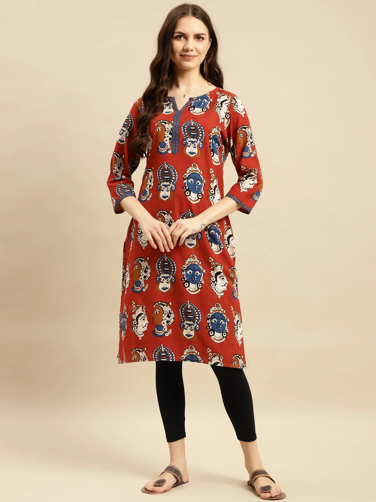 Buy कॉटन सॉलिड एंकल लेंथ लेगिंग (2 का पैक)-लाल काला