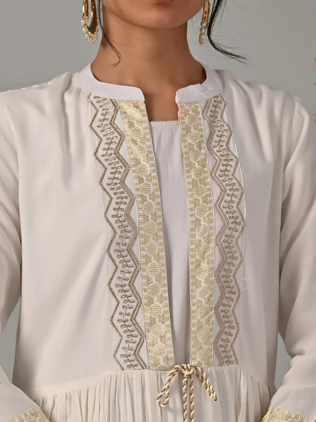 Buy Rayon Ethnic Printed Layered Calf Length Kurta-Off White