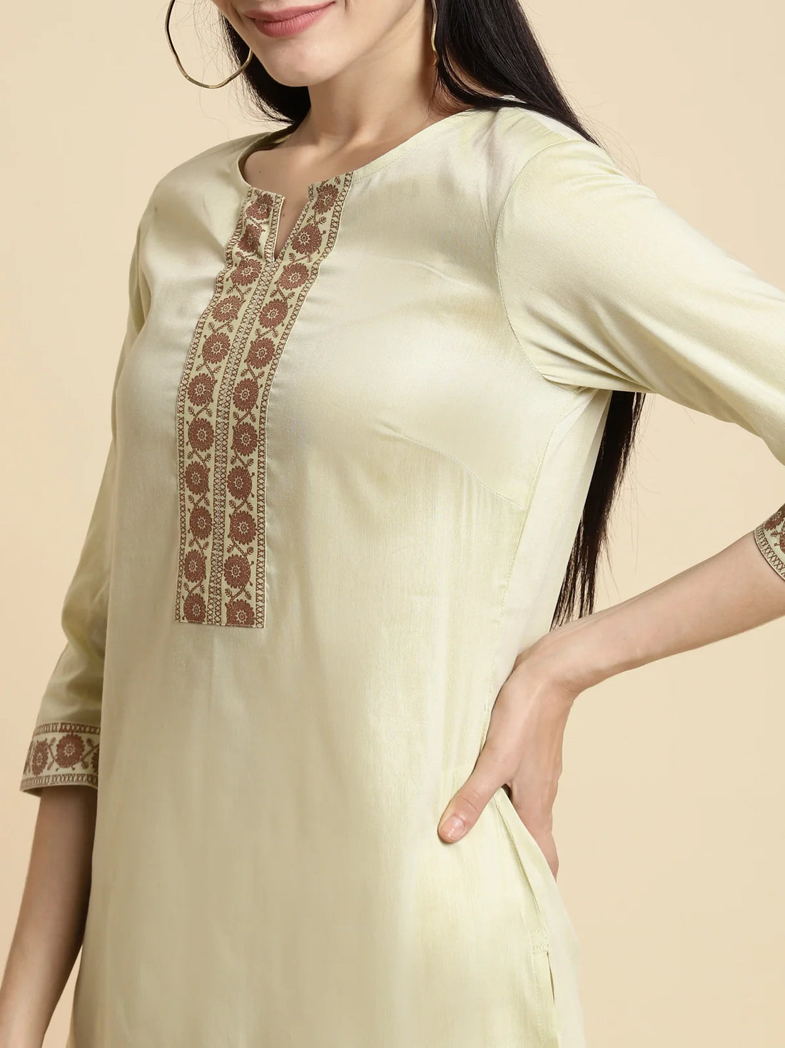 Buy Gold Printed Placket Knee Length Straight Kurta-Green