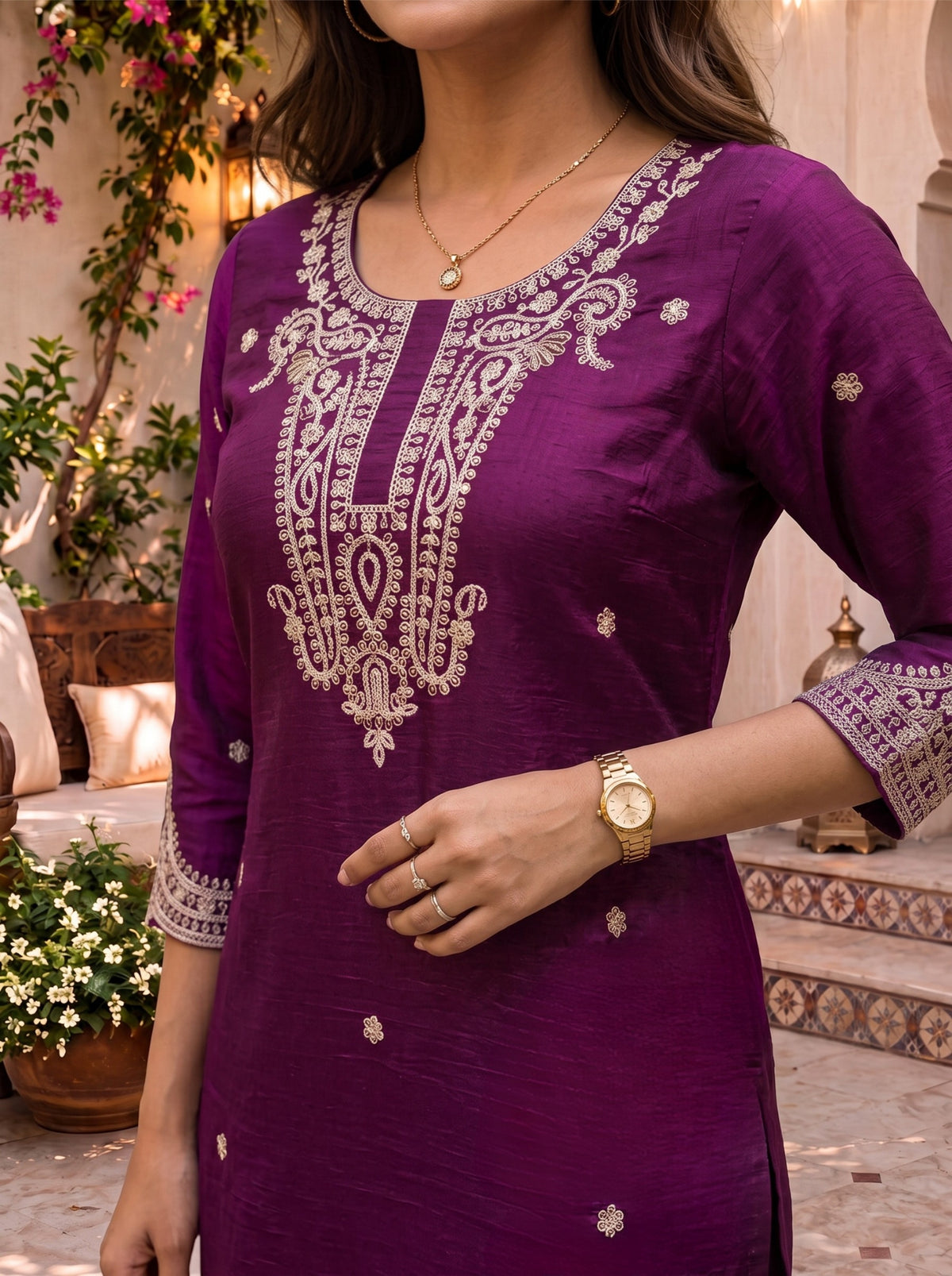 Viscose Embroidered Straight Knee Length Kurta With Pant and Dupatta