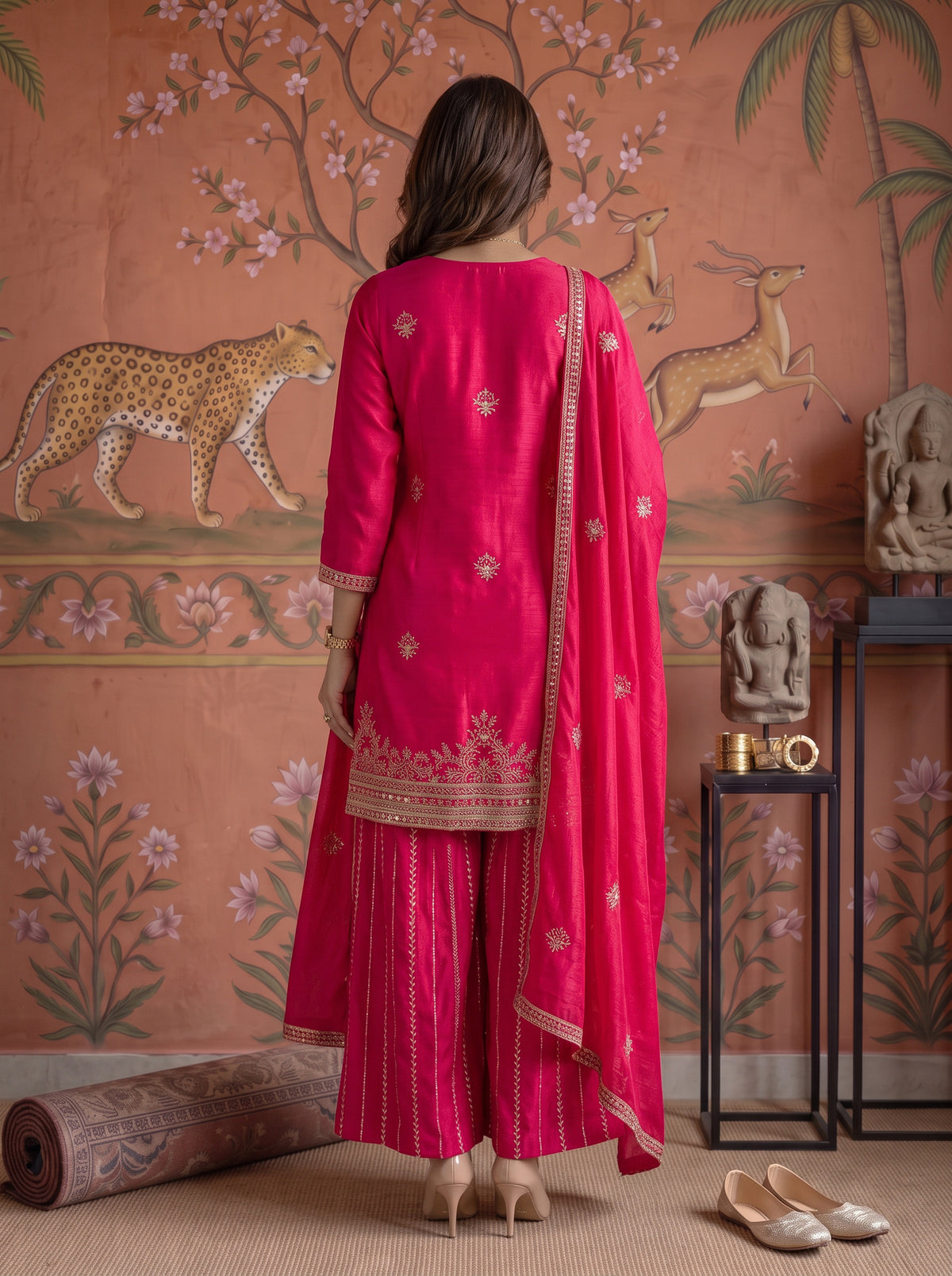 Viscose Embroidered Straight Knee Length Kurta With Pant and Dupatta
