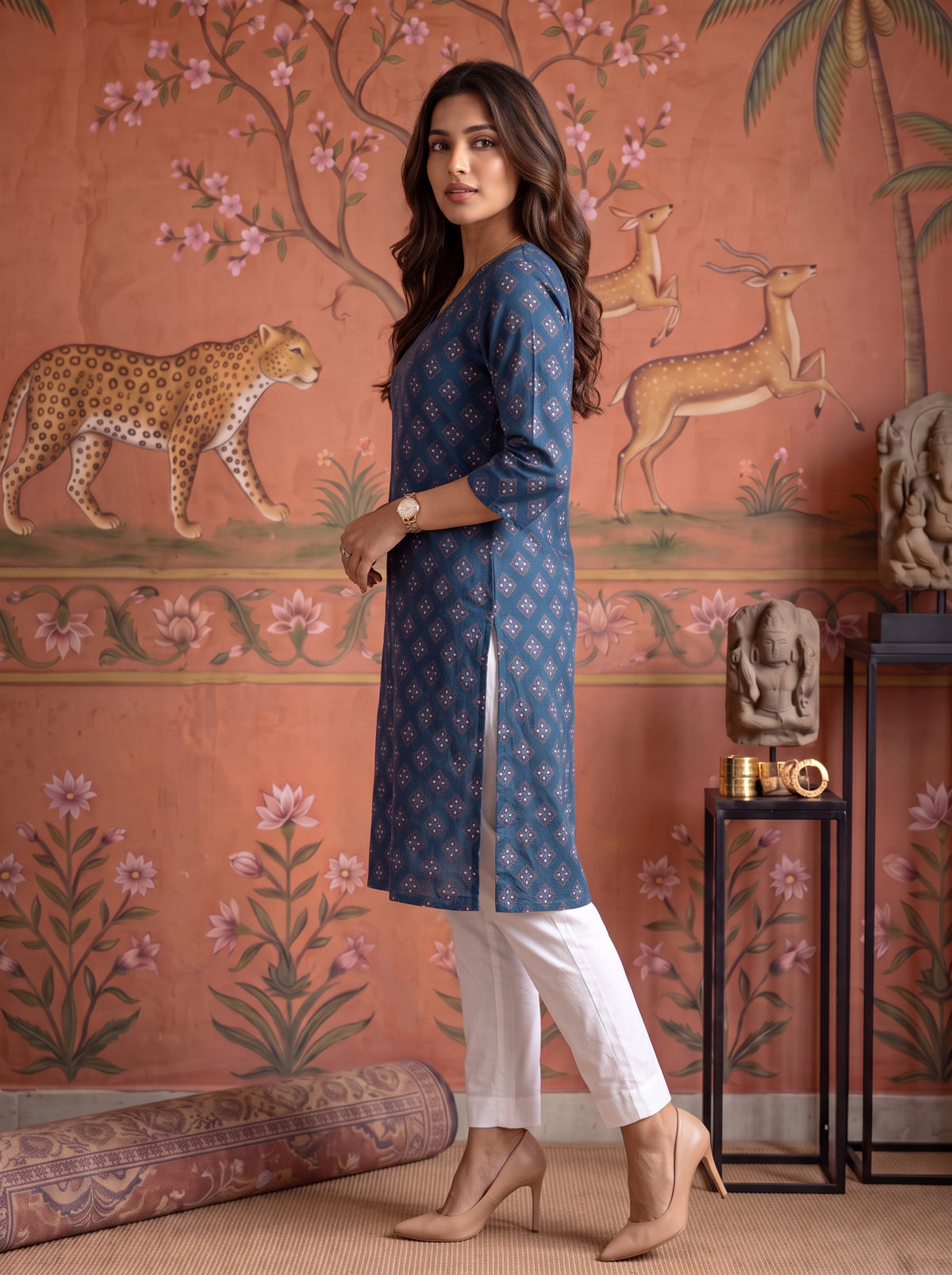 Rayon Printed Straight Knee Length Kurta