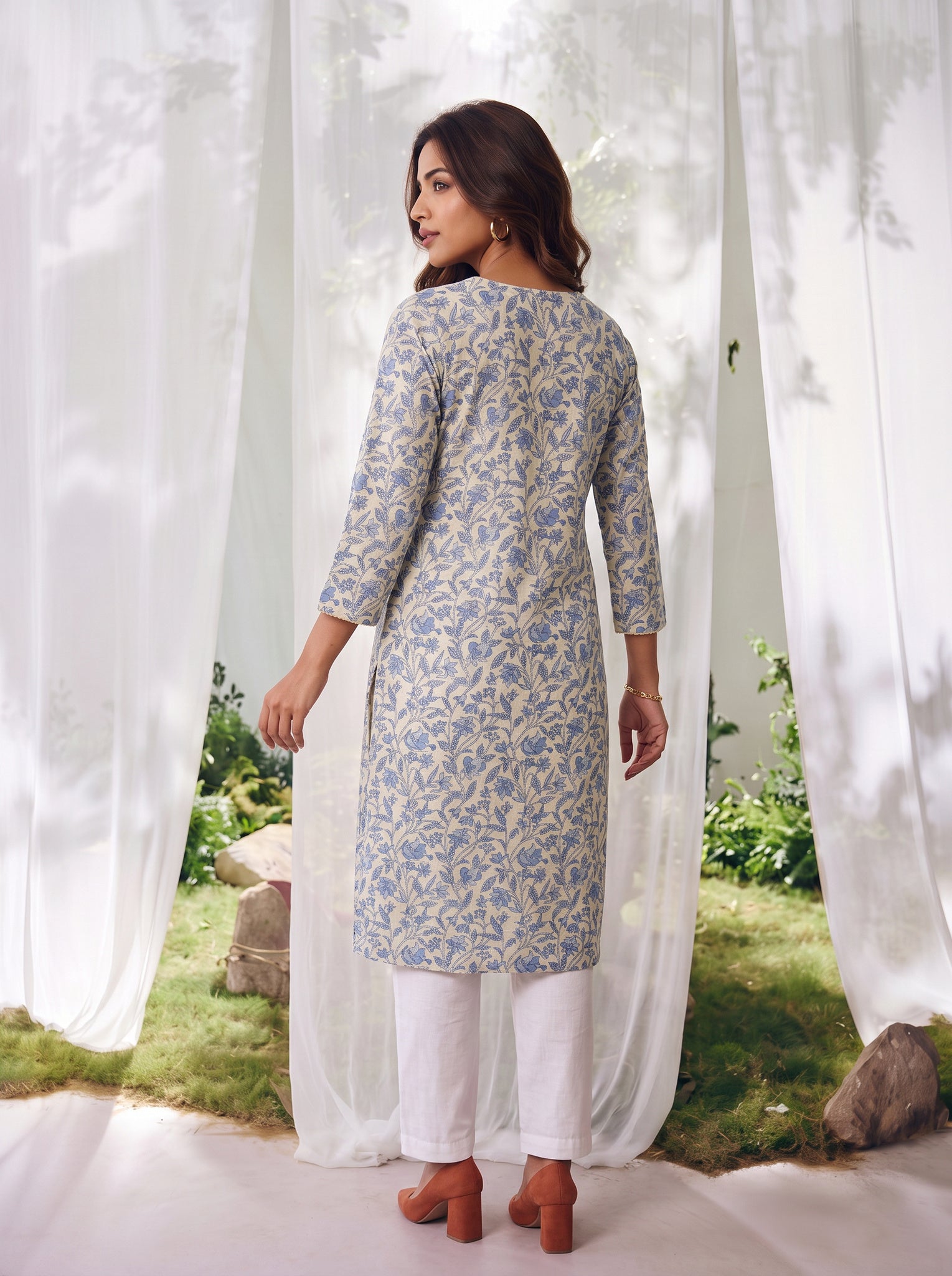 Cotton Printed Straight Knee Length Kurta