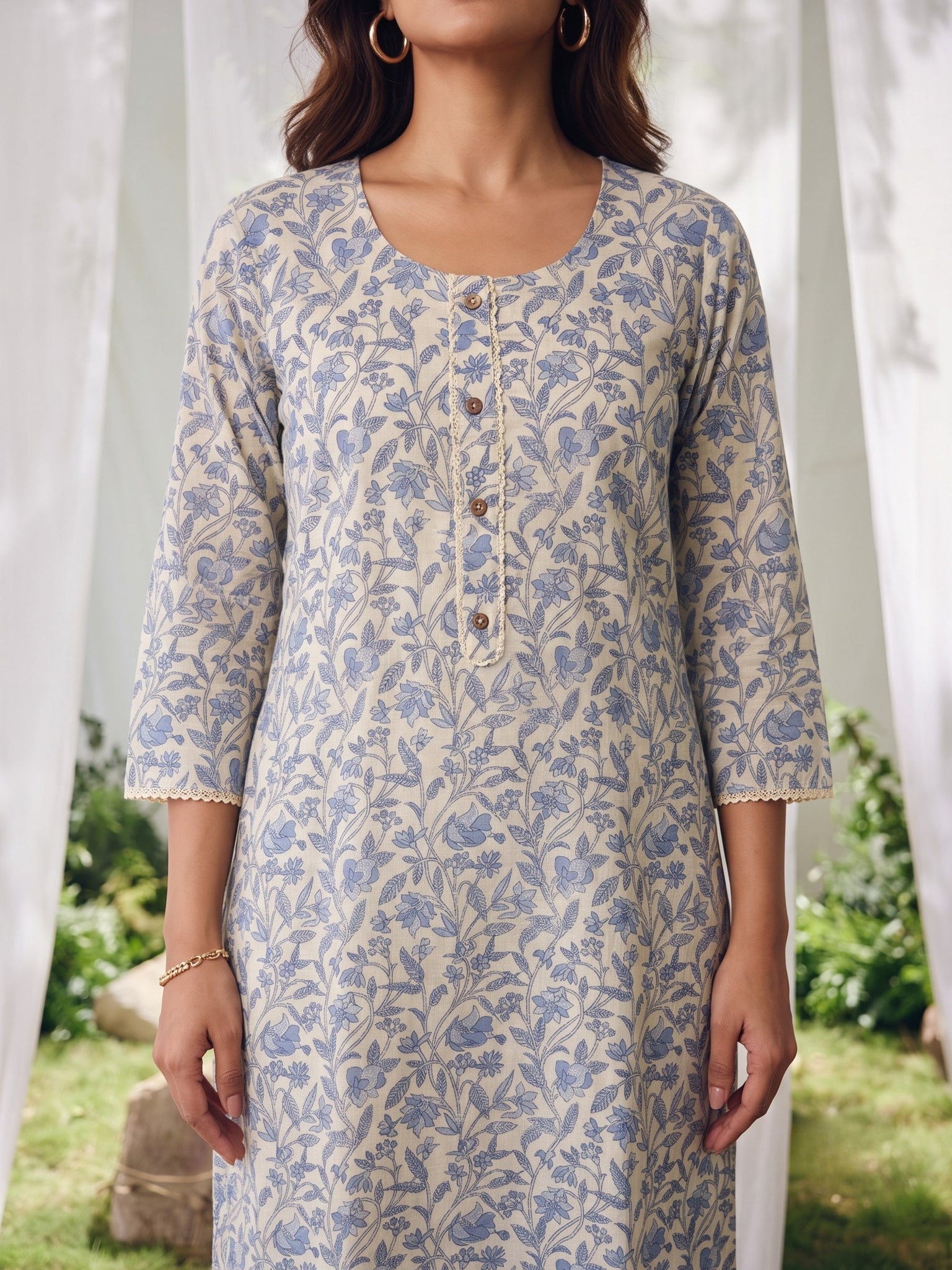 Cotton Printed Straight Knee Length Kurta