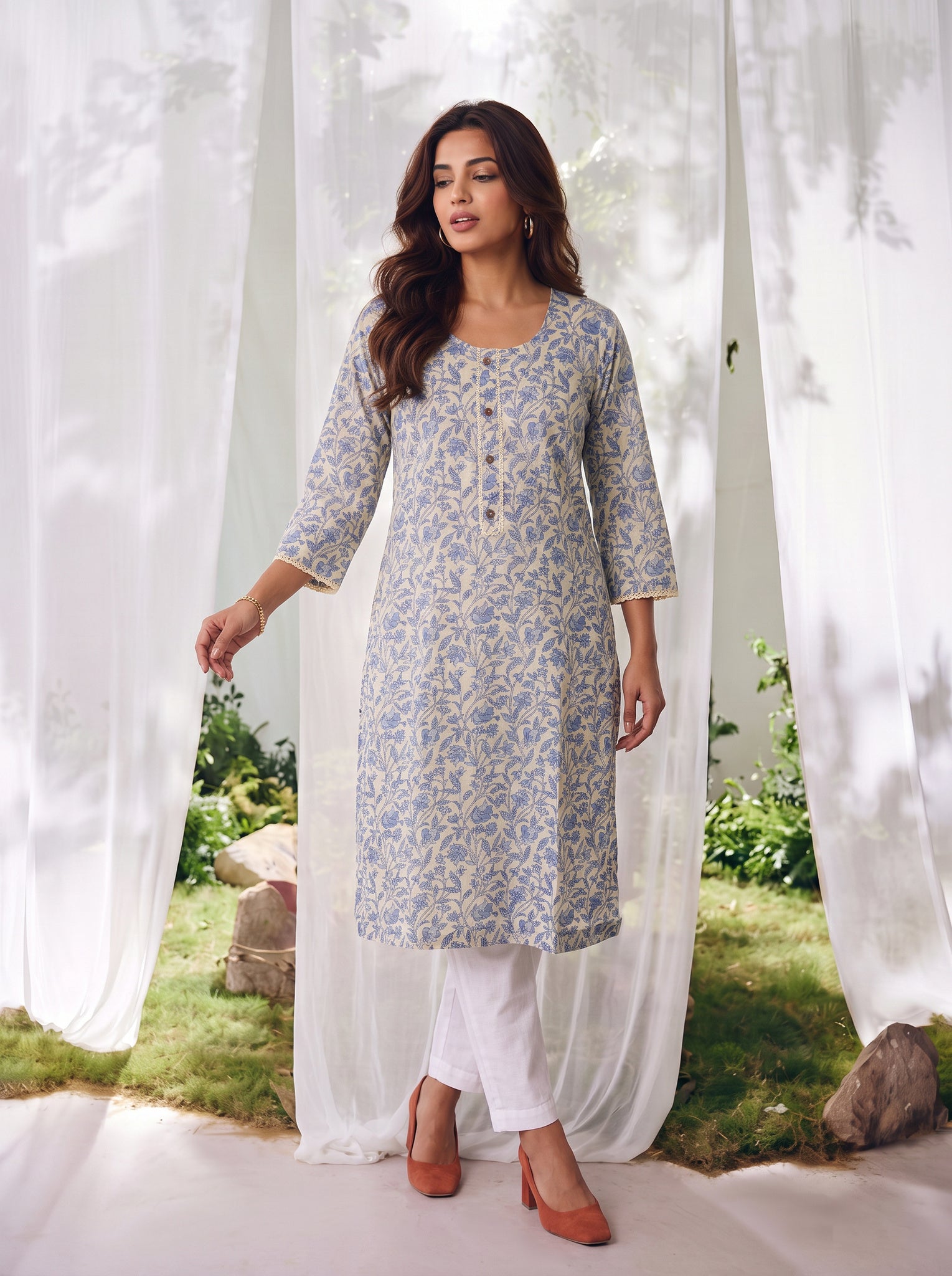 Cotton Printed Straight Knee Length Kurta
