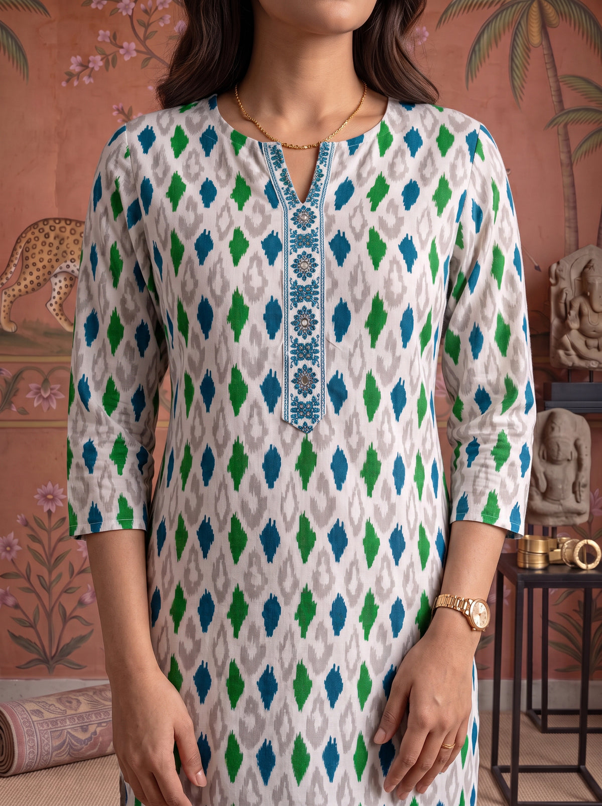 Rayon Printed Straight Knee Length Kurta