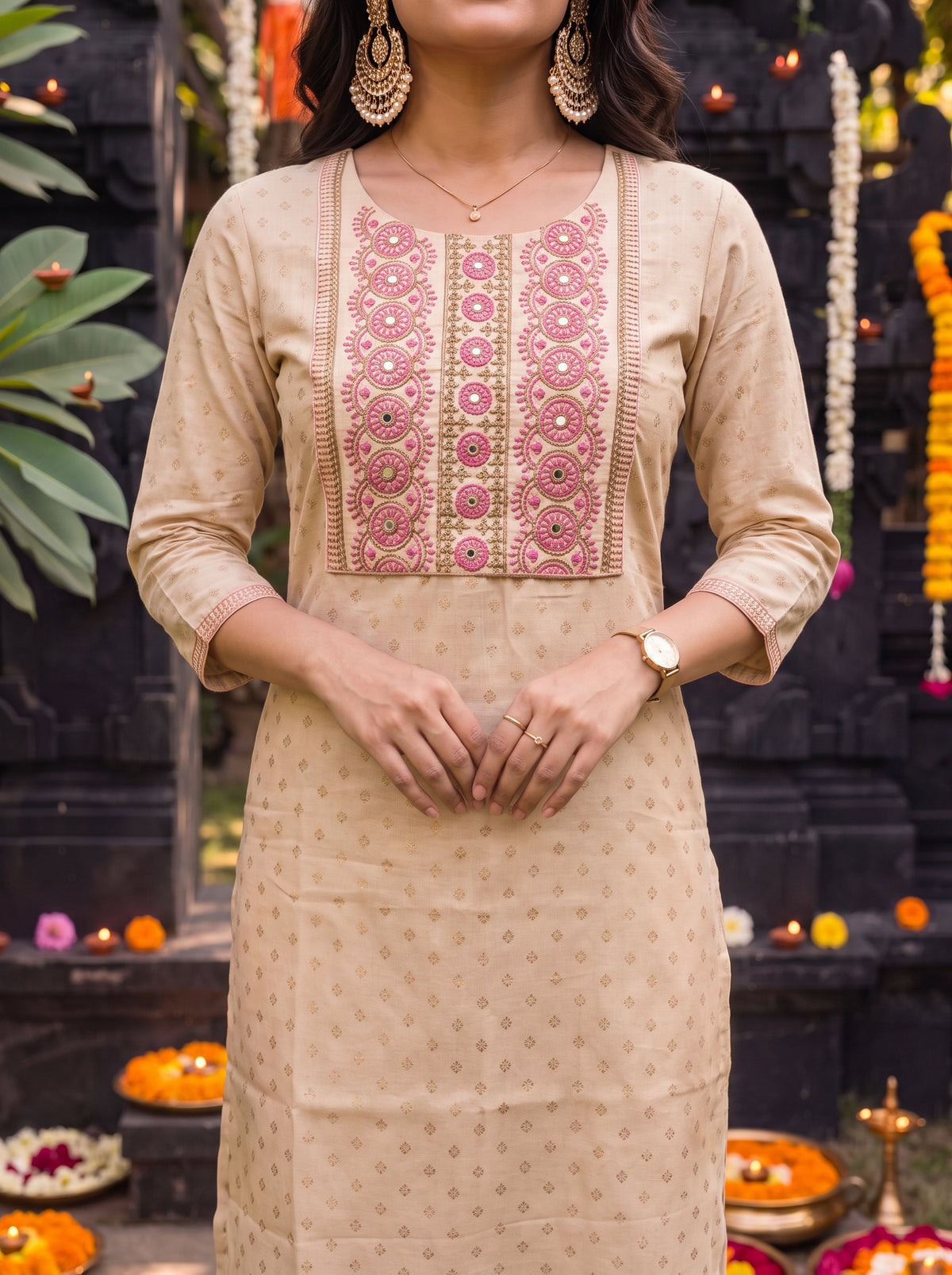 Cotton Embroidered Straight Calf Length Kurta