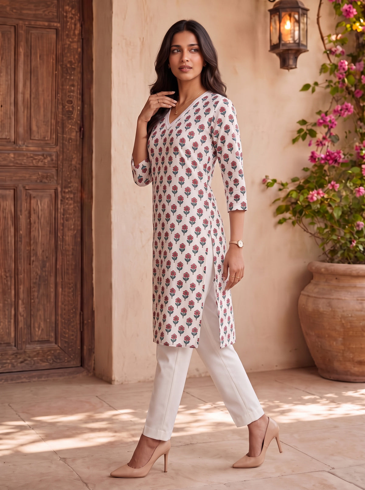 Cotton Printed Straight Knee Length Kurta