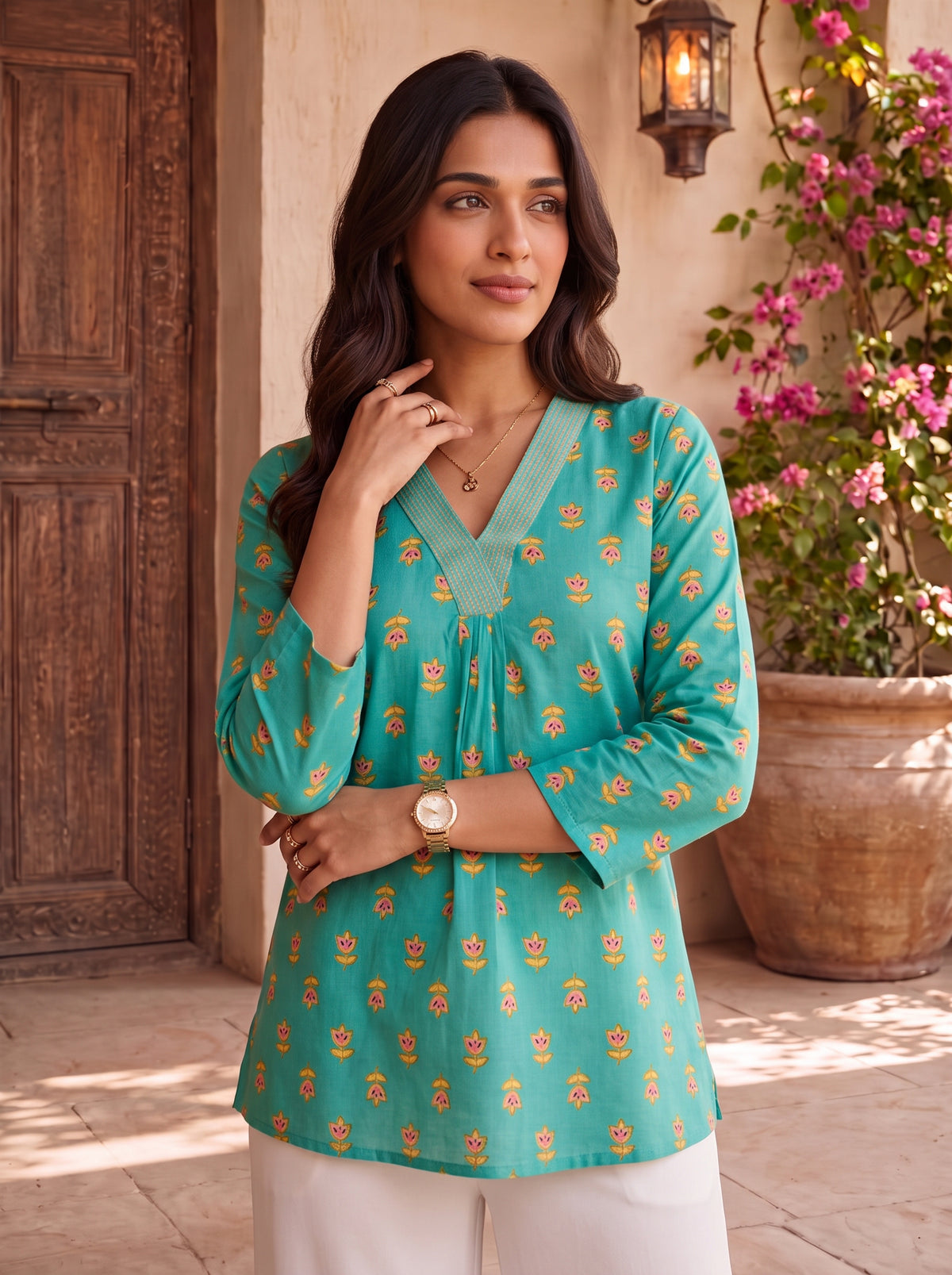 Rayon Printed Straight Short Length Short Kurta