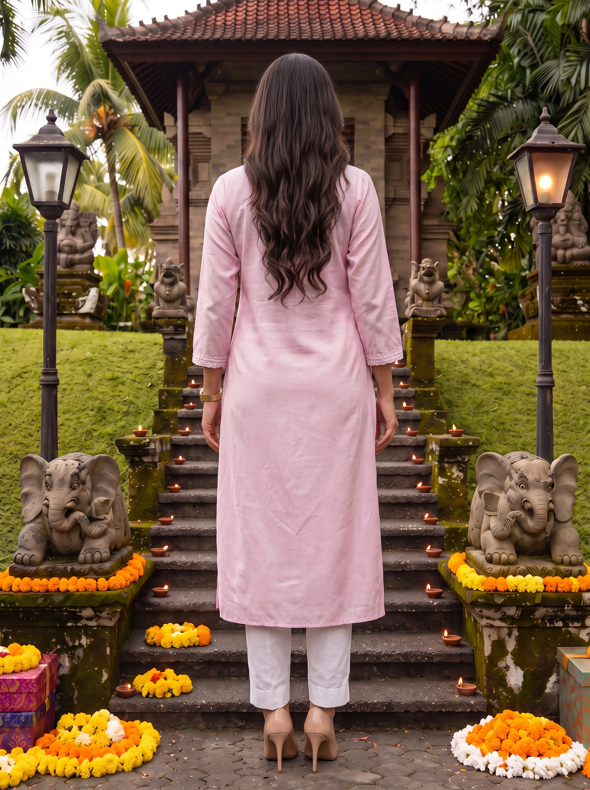 Viscose Embroidered Flared Calf Length Kurta