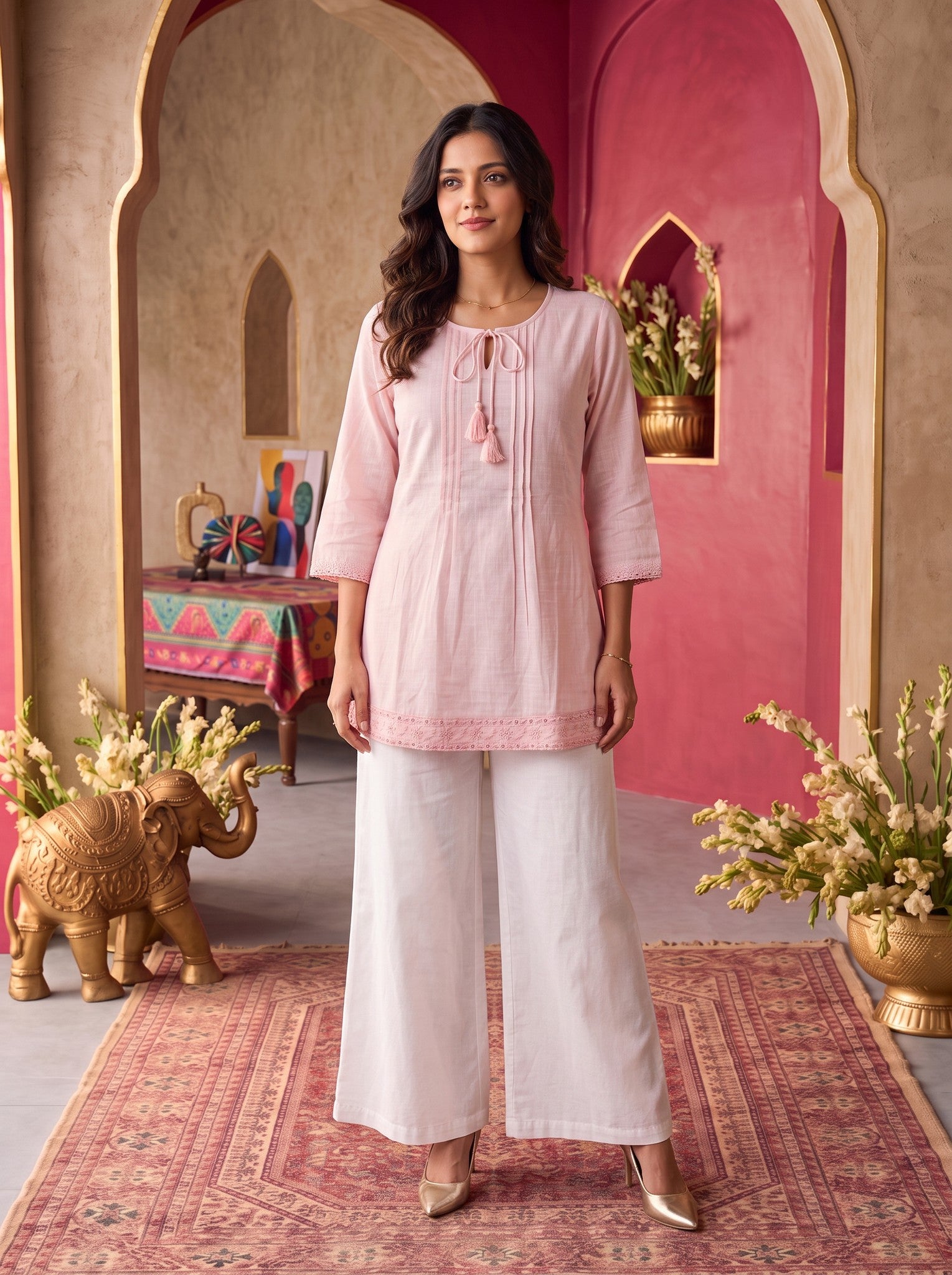 Cotton Embroidered A-Line Short Length Short Kurta