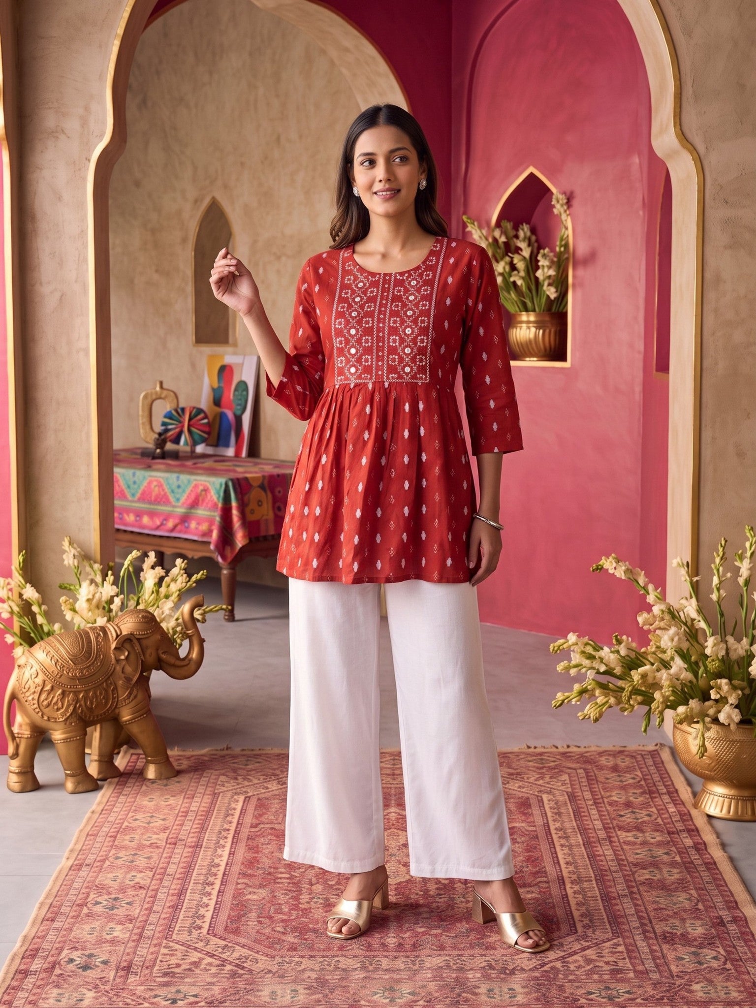 Rayon Embroidered A-Line Short Length Short Kurta