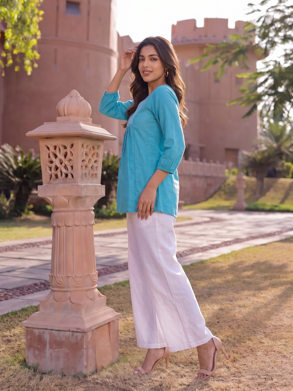 Cotton Embroidered A-Line Short Length Short Kurta