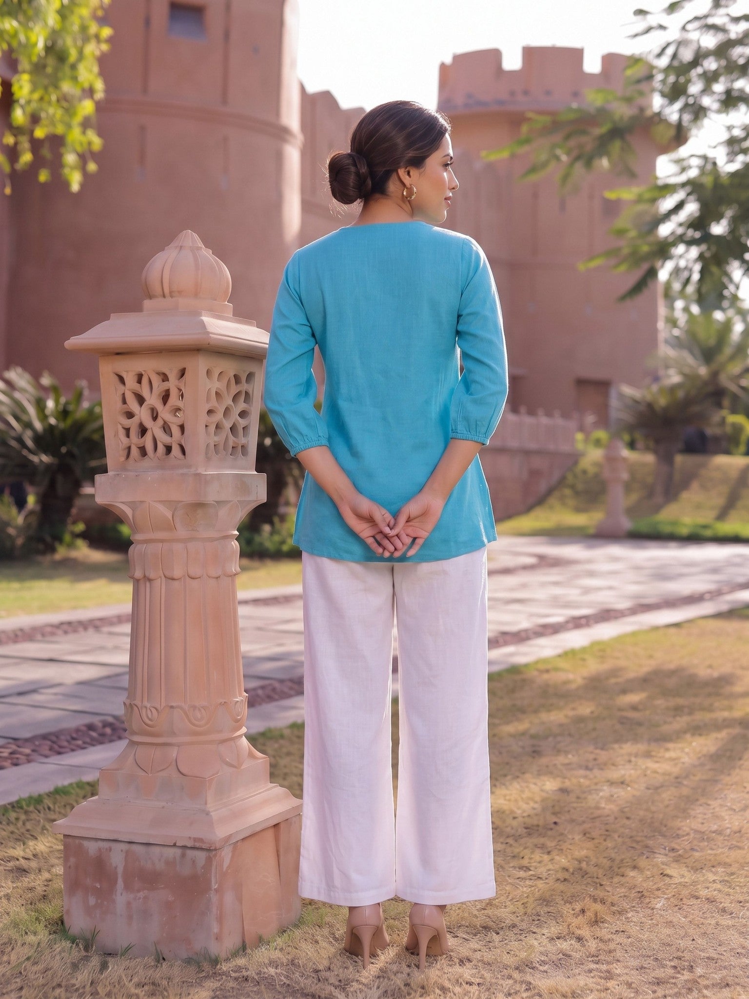 Cotton Embroidered A-Line Short Length Short Kurta