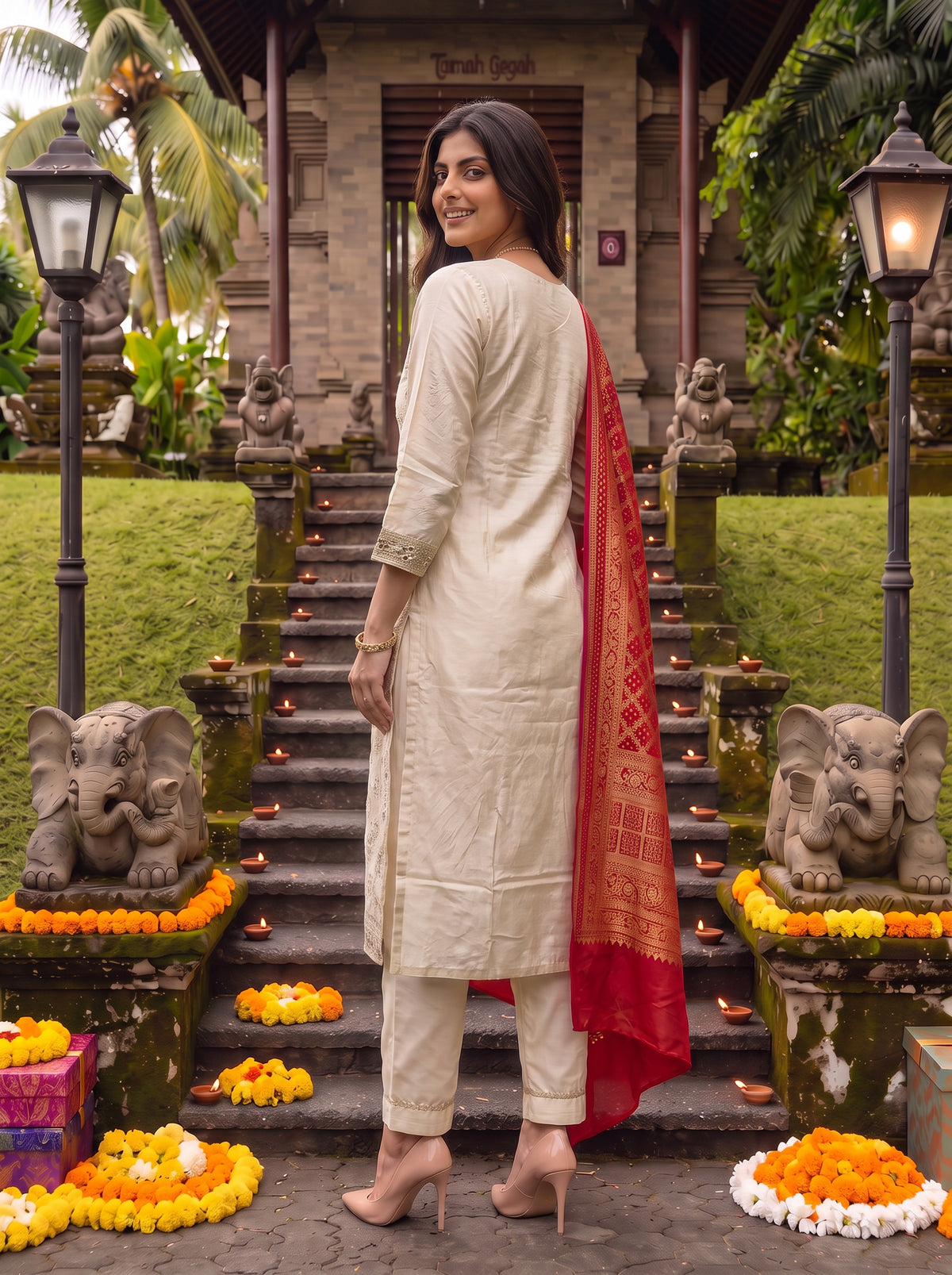 Rayon Embroidered Straight Calf Length Kurta With Pant and Dupatta
