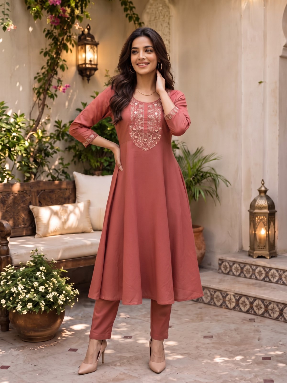 Viscose Embroidered A-Line Co-Ord Set