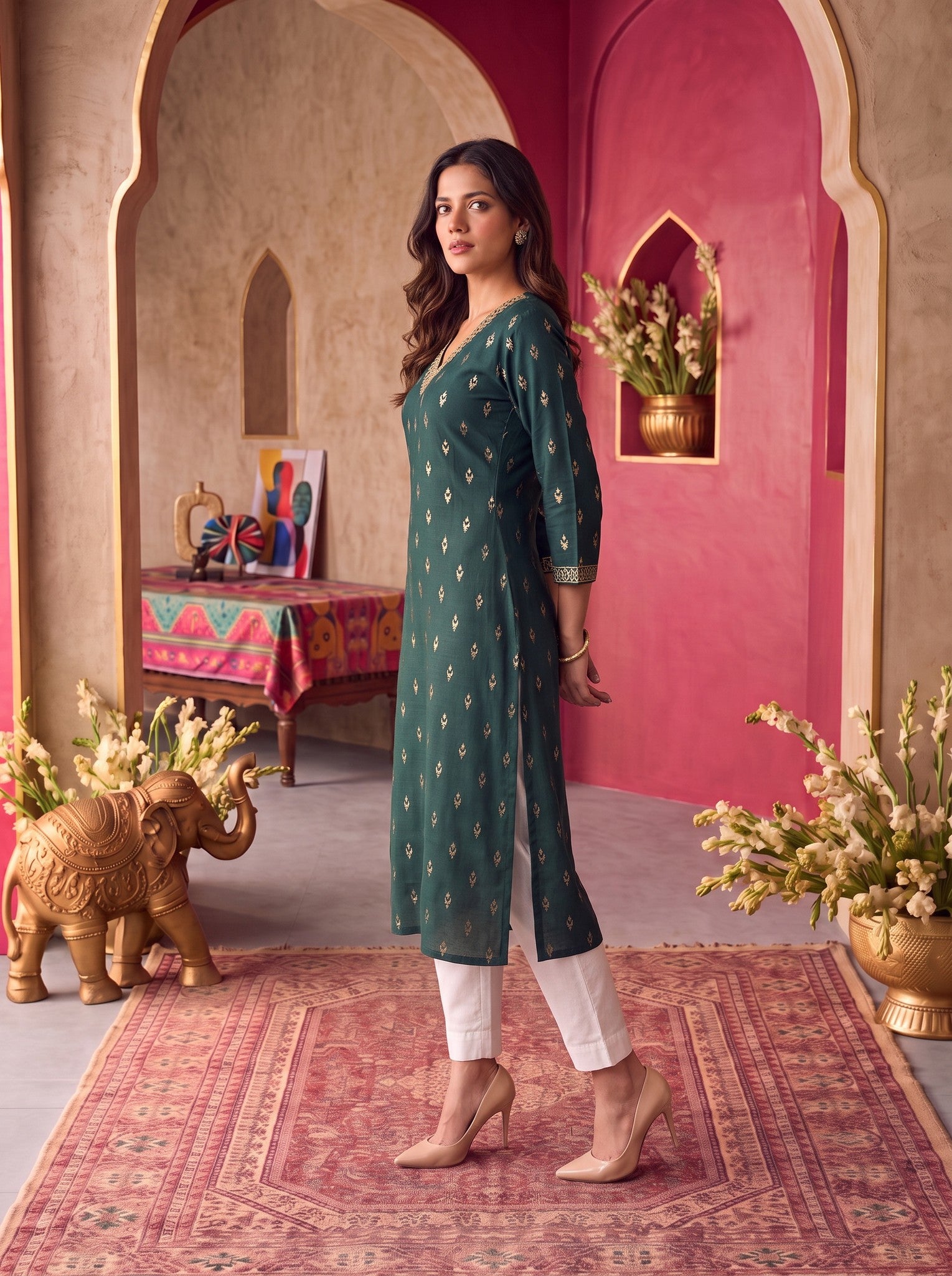 Rayon Embroidered Straight Calf Length Kurta