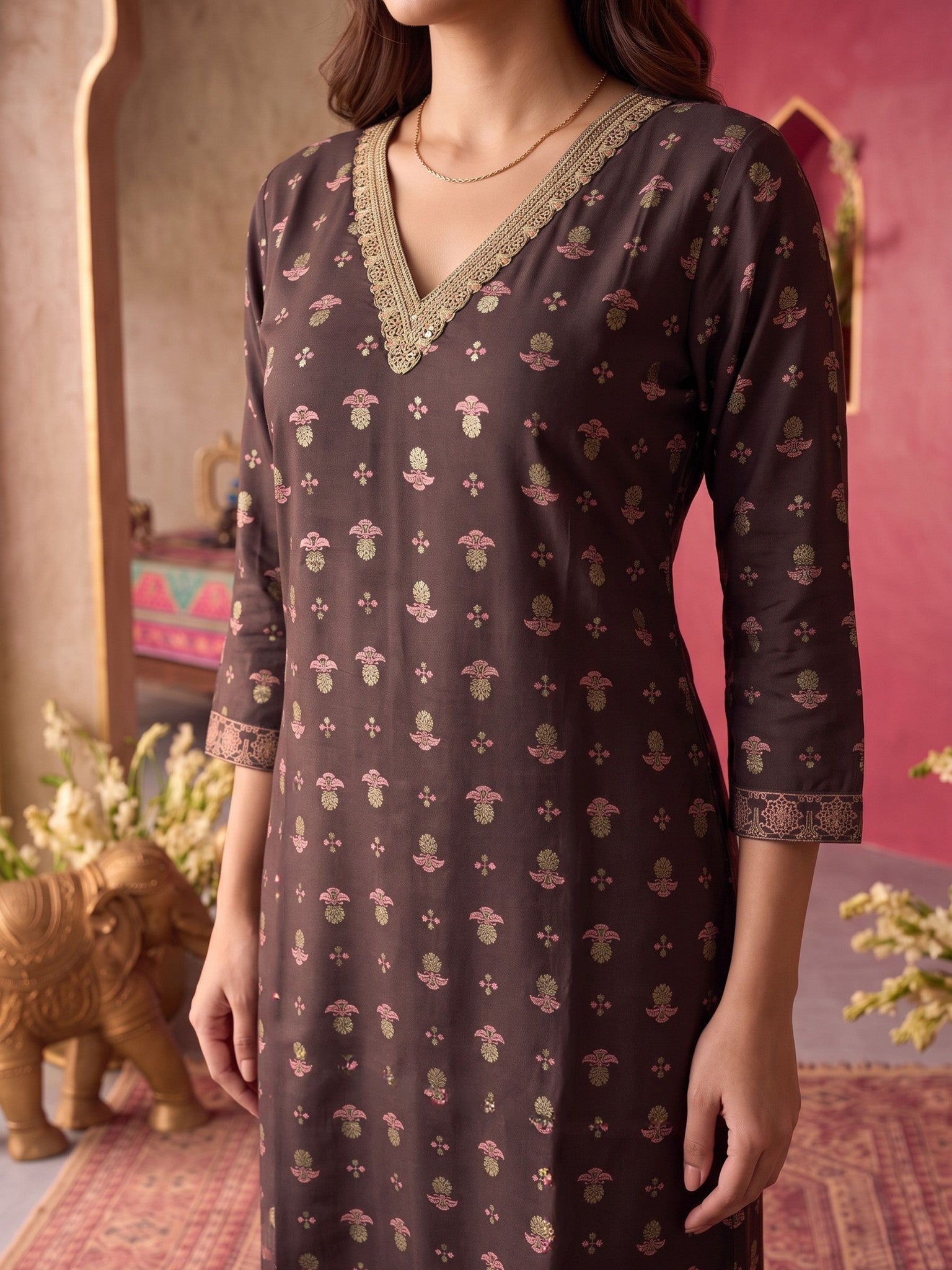 Rayon Embroidered Straight Calf Length Kurta