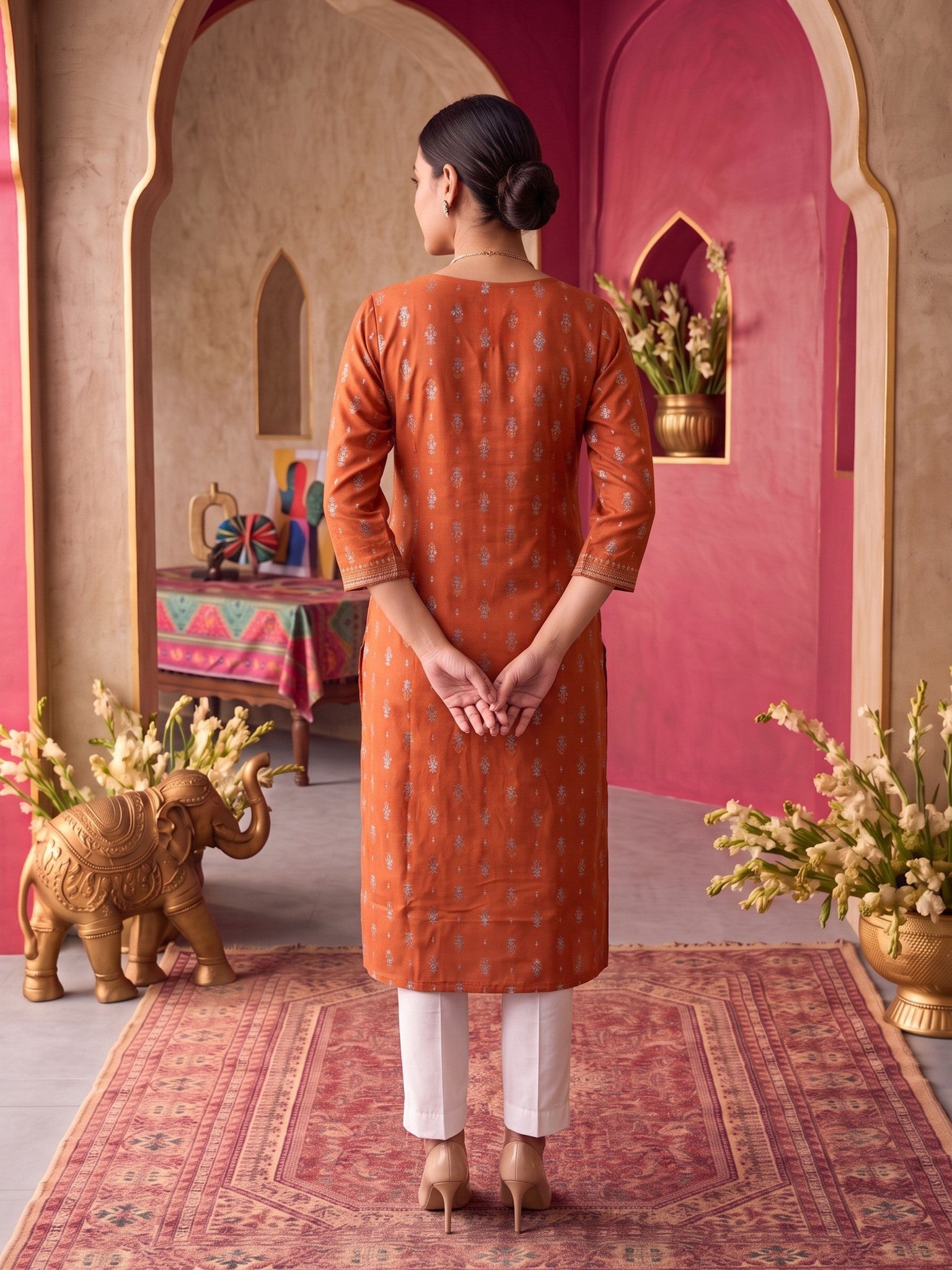 Rayon Embroidered Straight Calf Length Kurta
