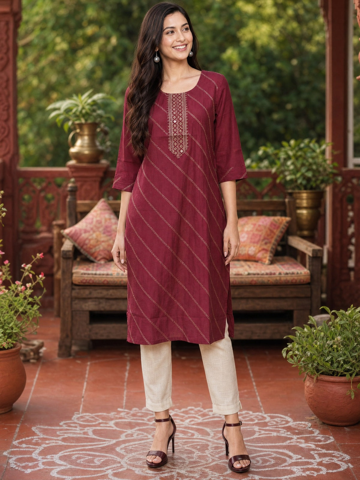 Poly Viscose Embroidered Straight Calf Length Kurta