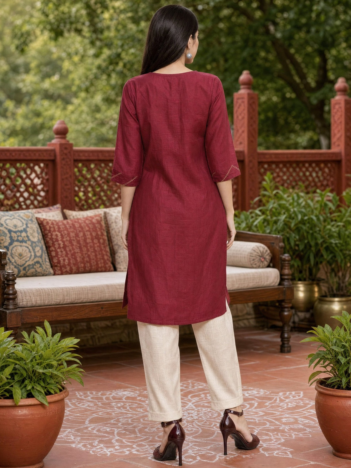 Poly Viscose Embroidered Straight Calf Length Kurta