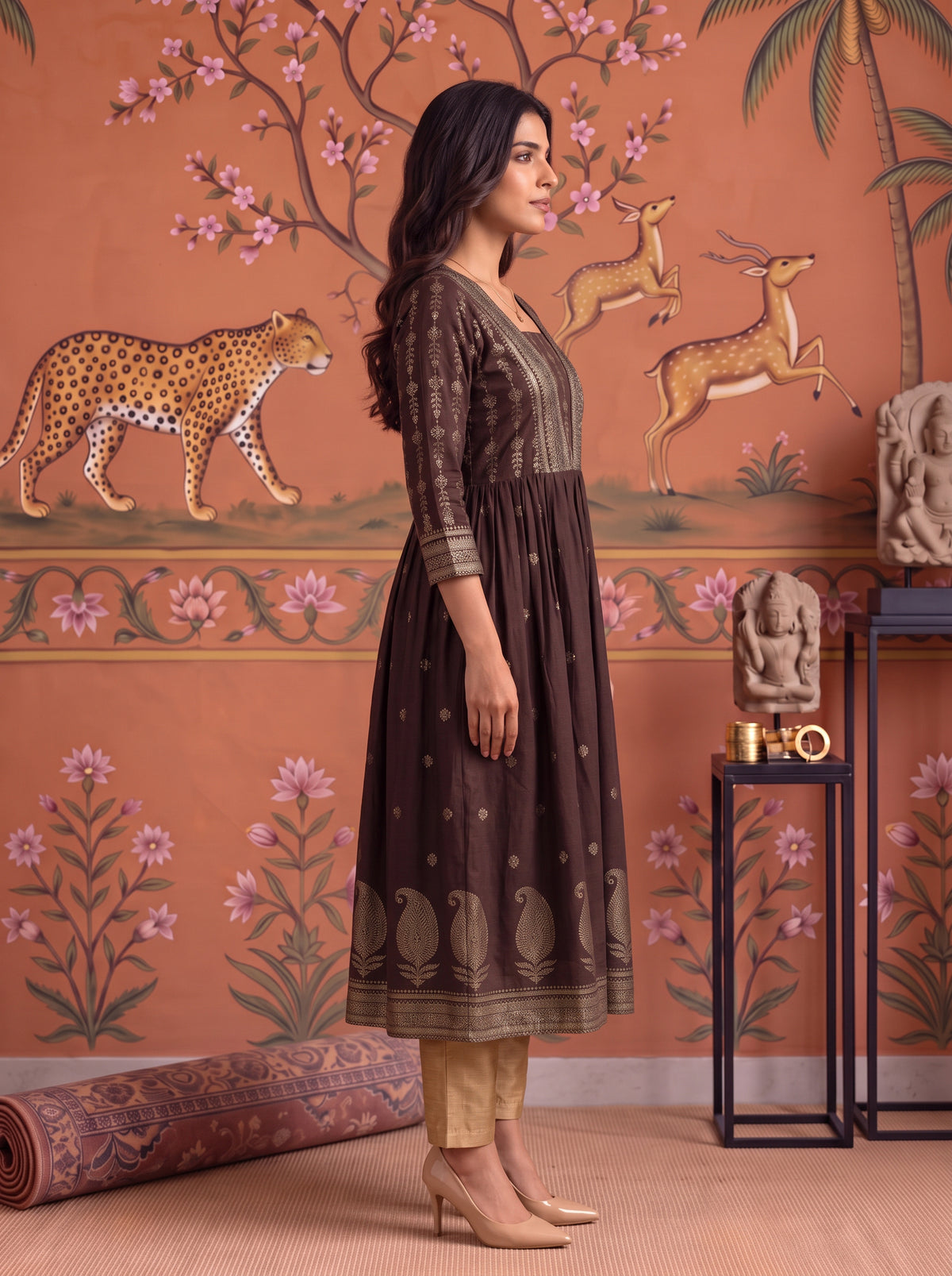 Viscose Printed Flared Calf Length Kurta