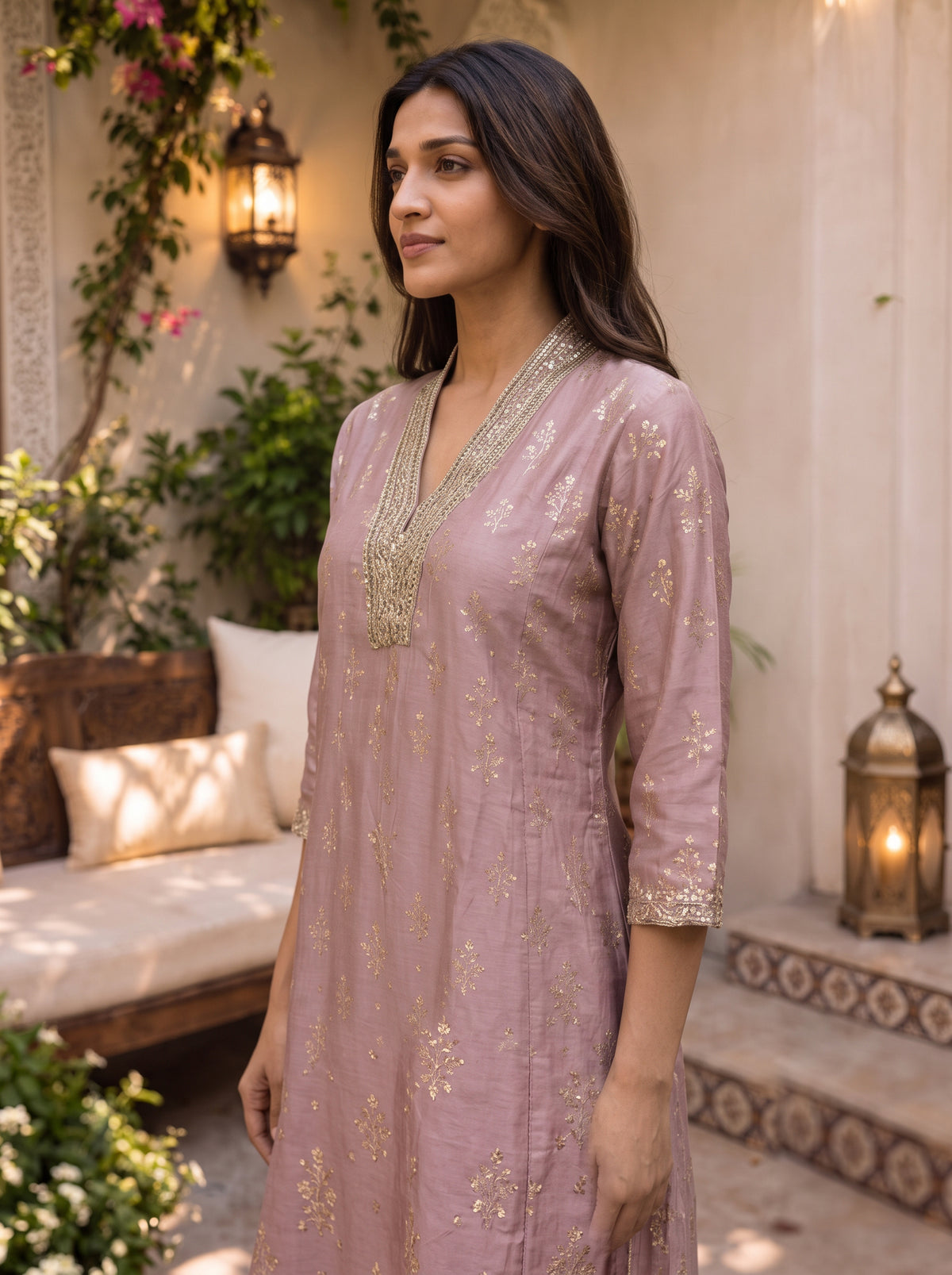 Viscose Embroidered Flared Calf Length Kurta
