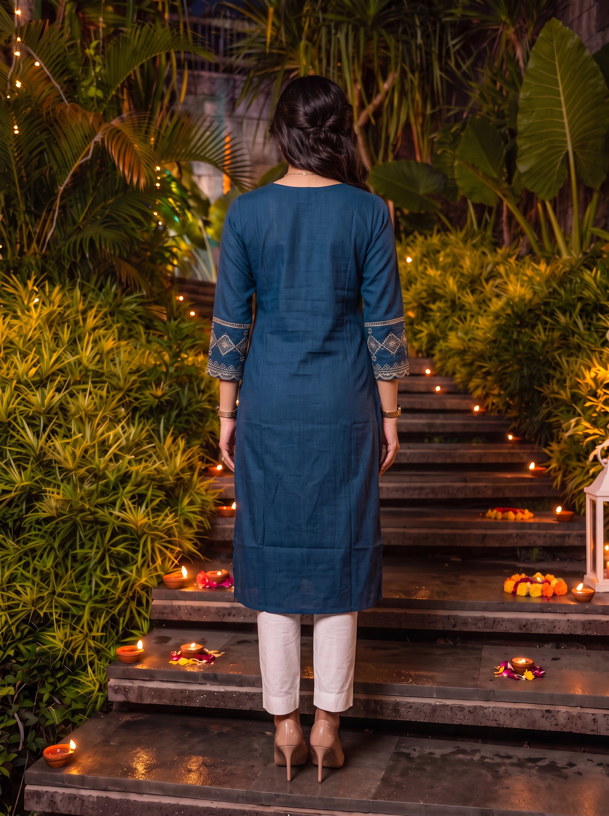 Viscose Embroidered Straight Calf Length Kurta