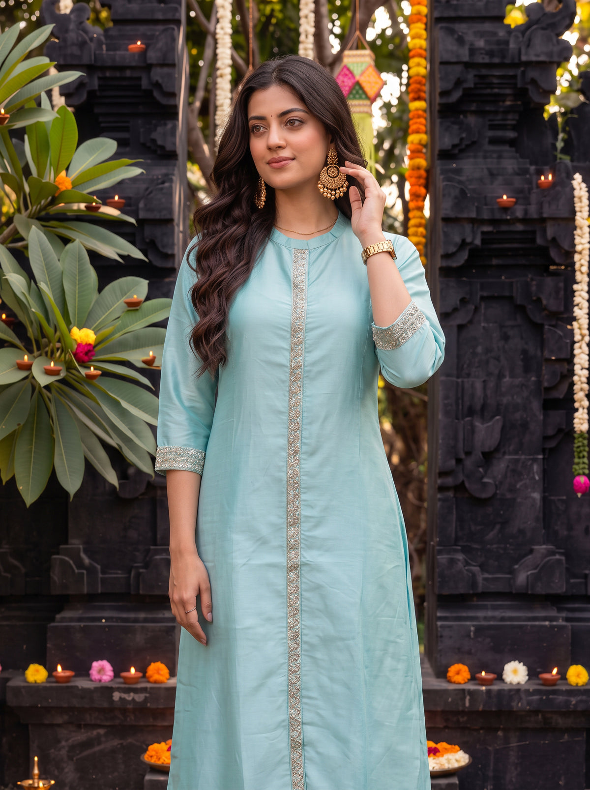 Viscose Embroidered A-Line Calf Length Kurta