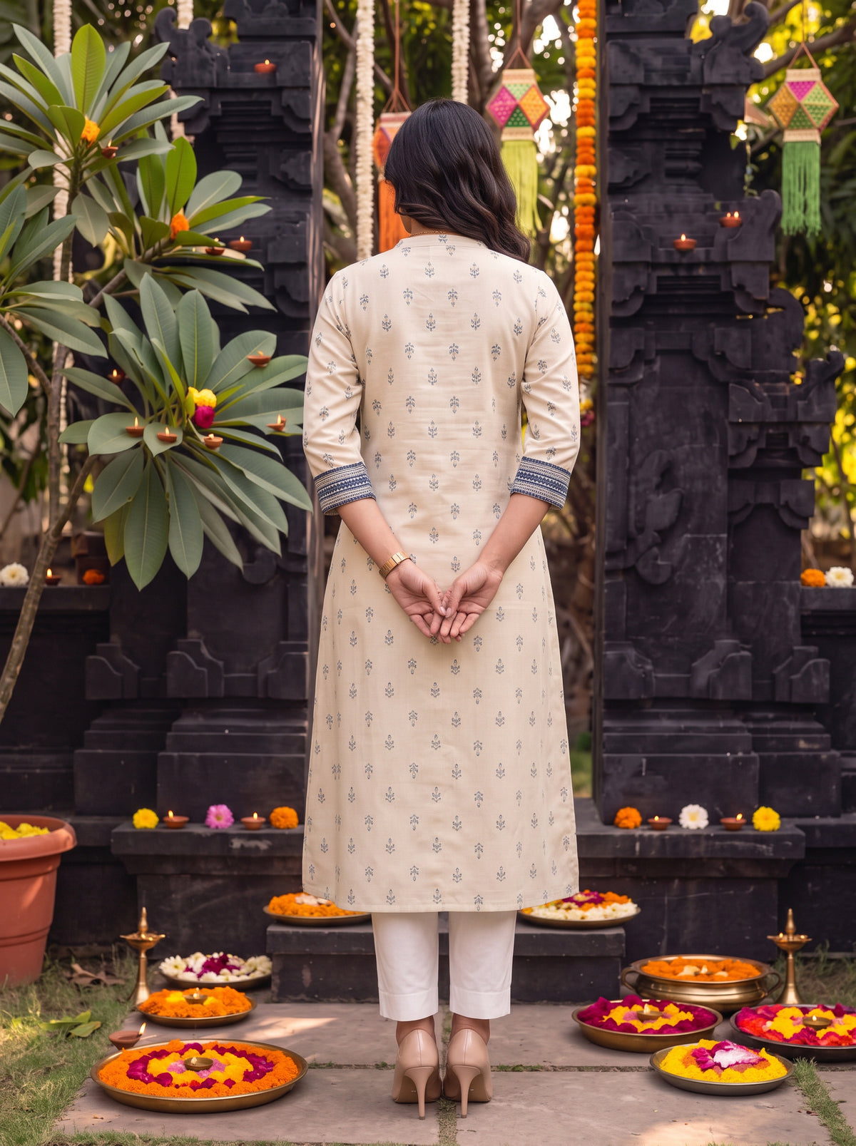 Cotton Printed Flared Calf Length Kurta