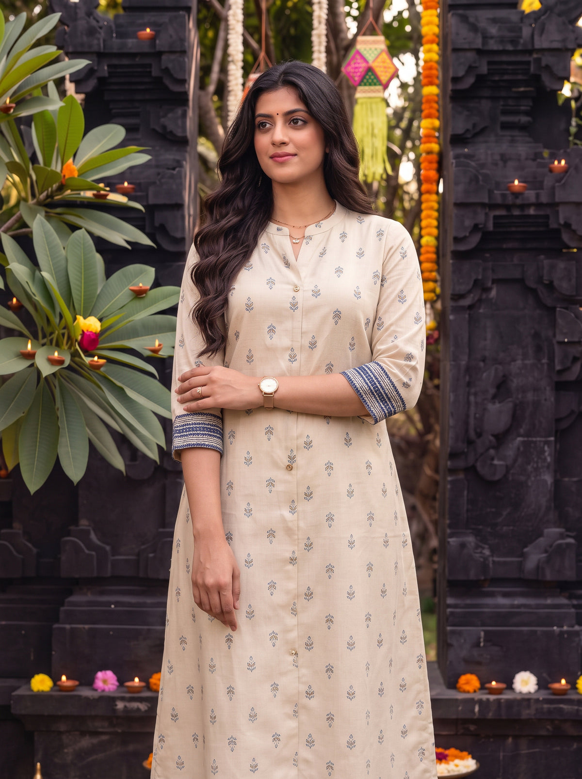 Cotton Printed Flared Calf Length Kurta