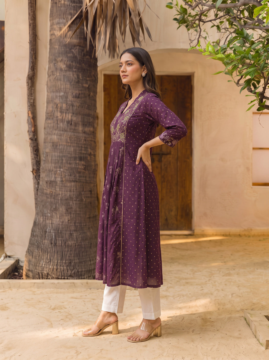 Buy Viscose Embroidered Straight Calf Length Kurta-Wine