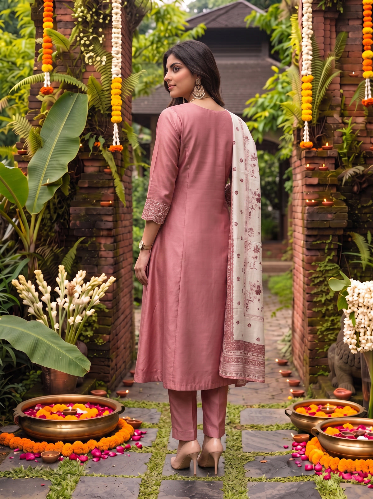 Viscose Embroidered Flared Calf Length Kurta With Pant and Dupatta