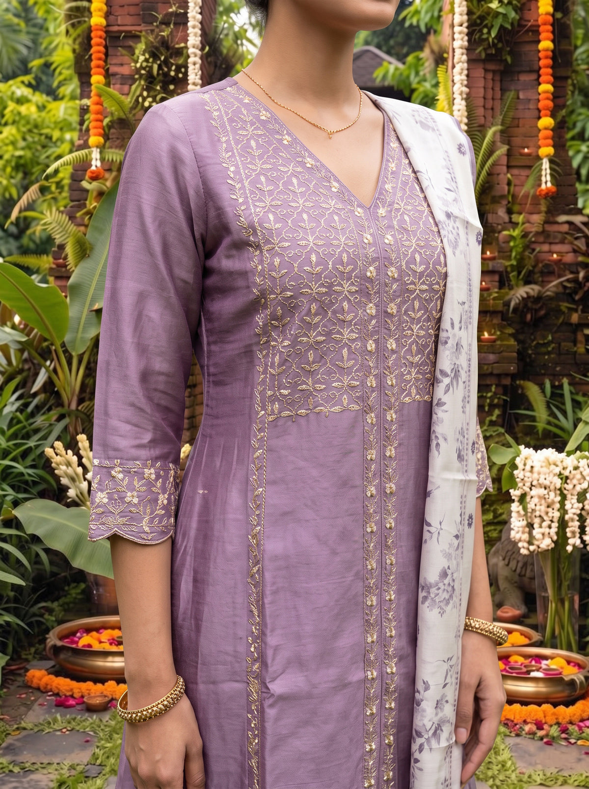 Viscose Embroidered Flared Calf Length Kurta With Pant and Dupatta
