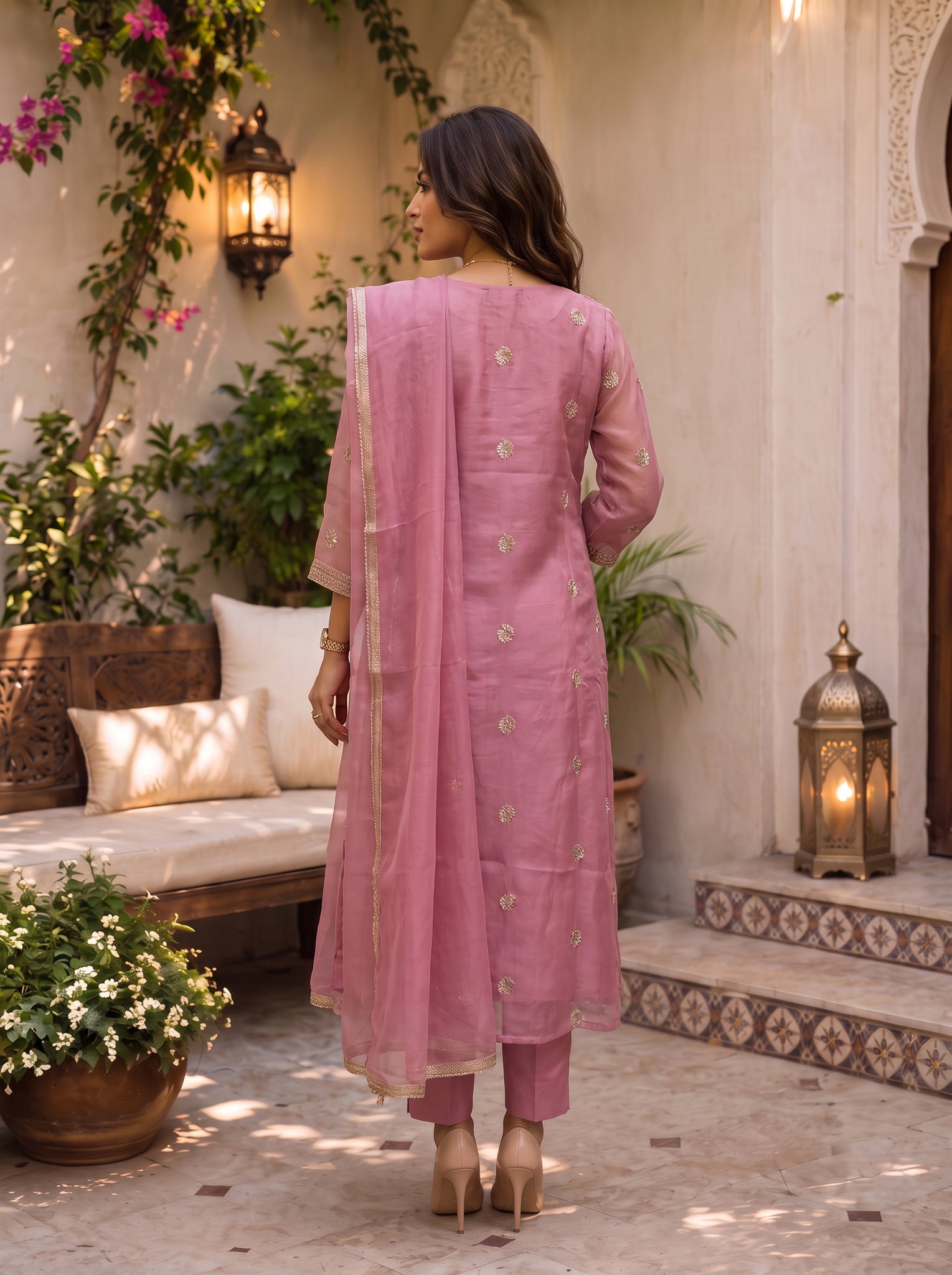 Rayon Embroidered Flared Calf Length Kurta With Pant and Dupatta