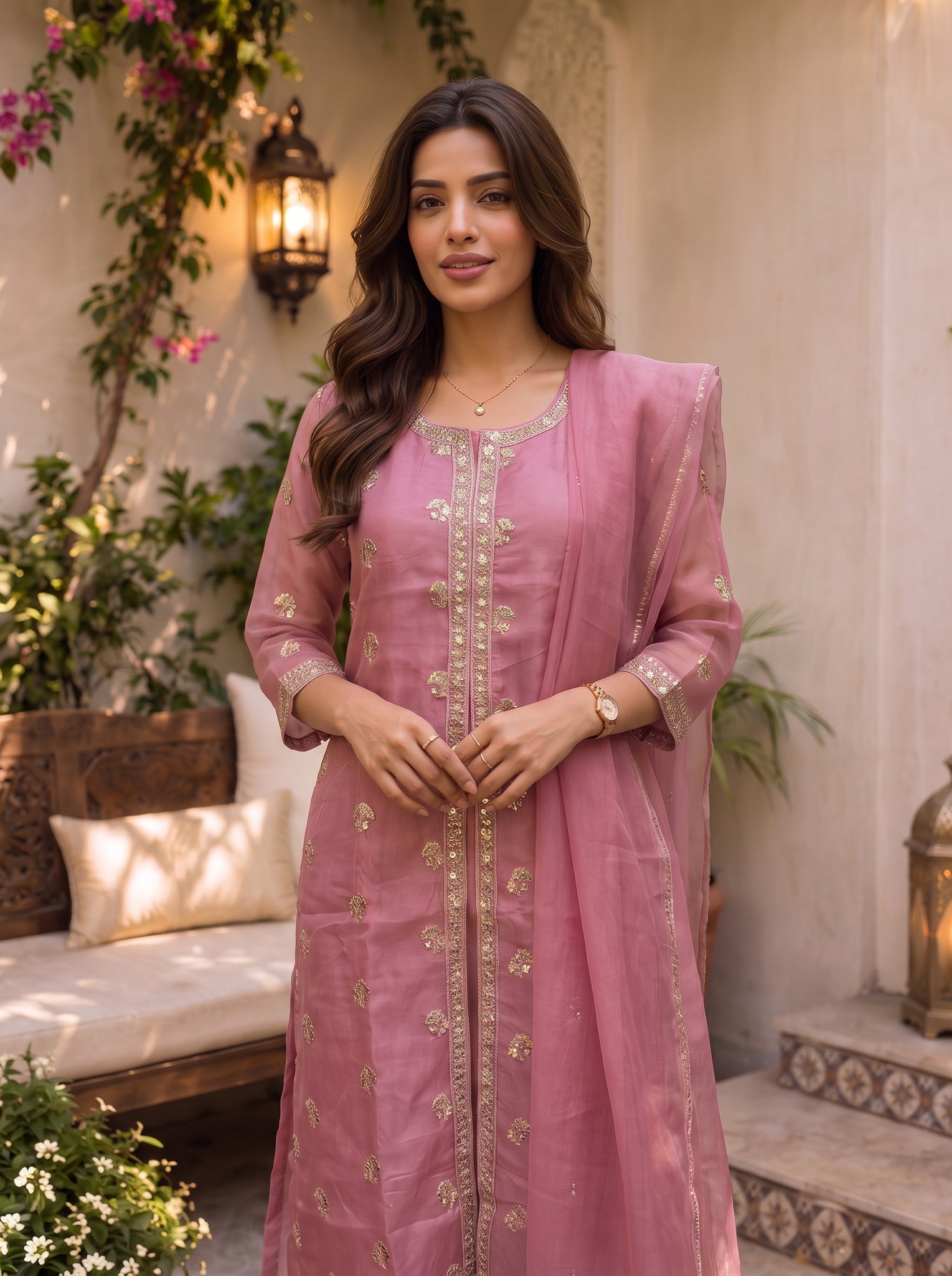 Rayon Embroidered Flared Calf Length Kurta With Pant and Dupatta