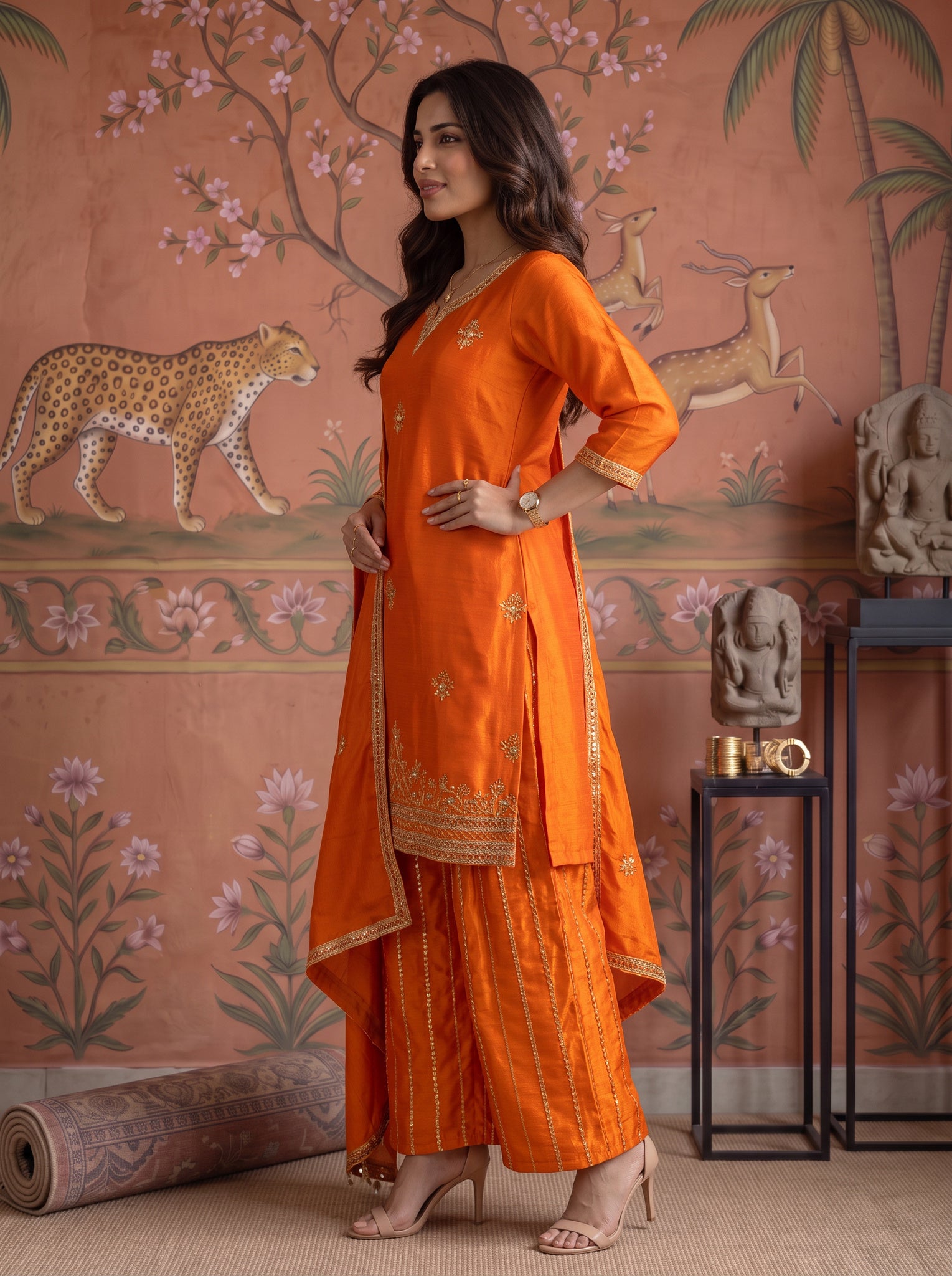 Viscose Embroidered Straight Knee Length Kurta With Pant and Dupatta