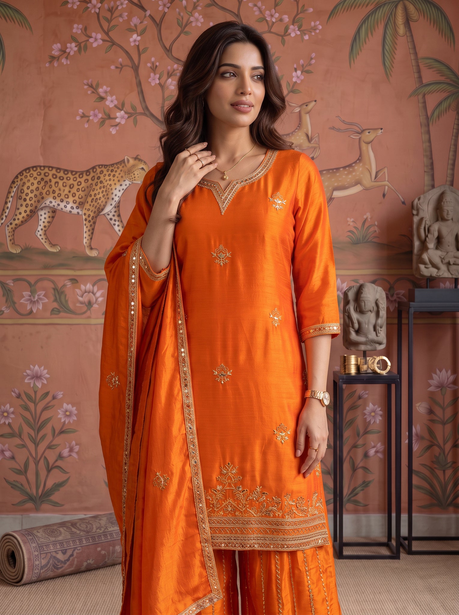 Viscose Embroidered Straight Knee Length Kurta With Pant and Dupatta