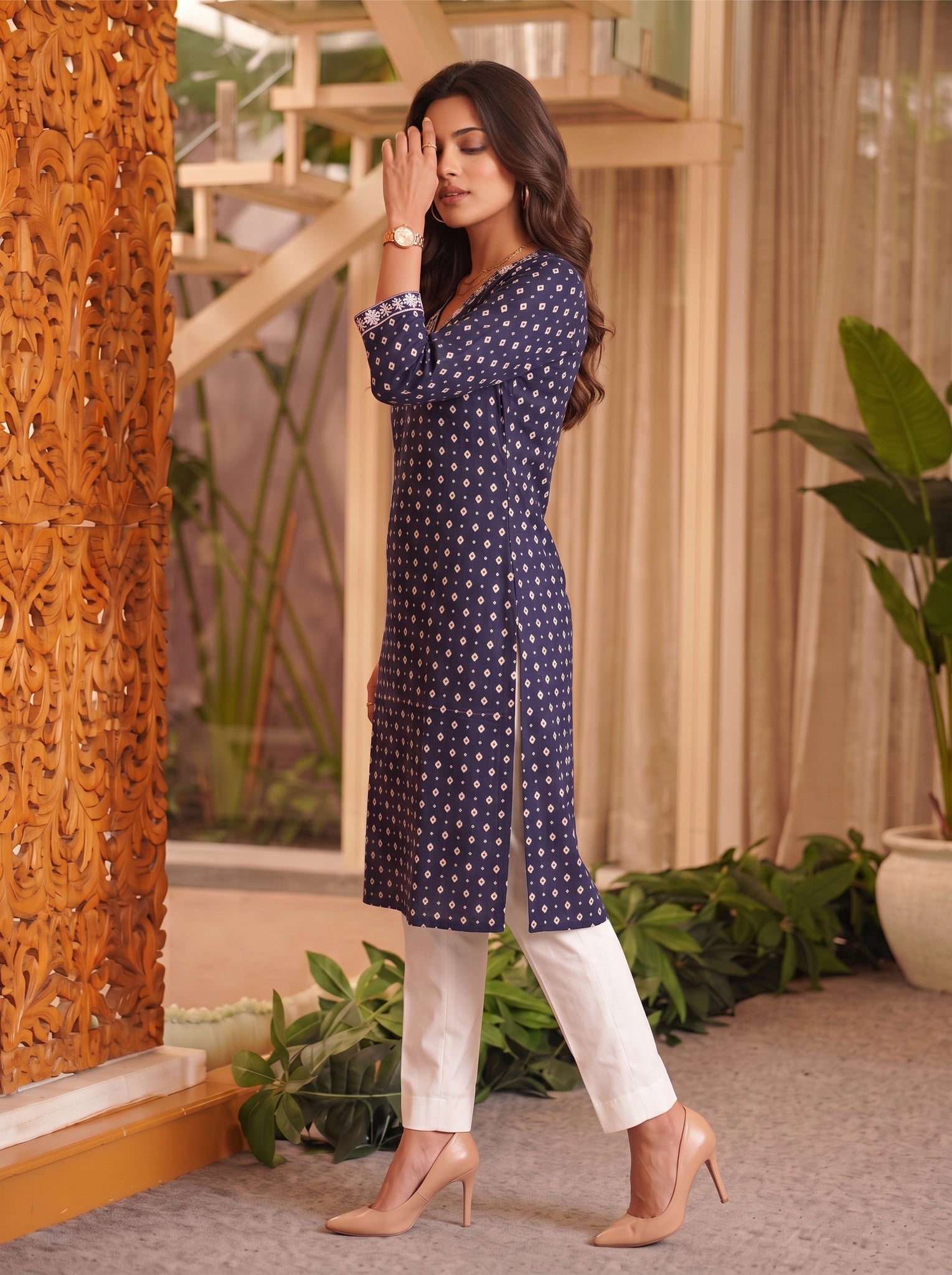 Rayon Embroidered Straight Calf Length Kurta