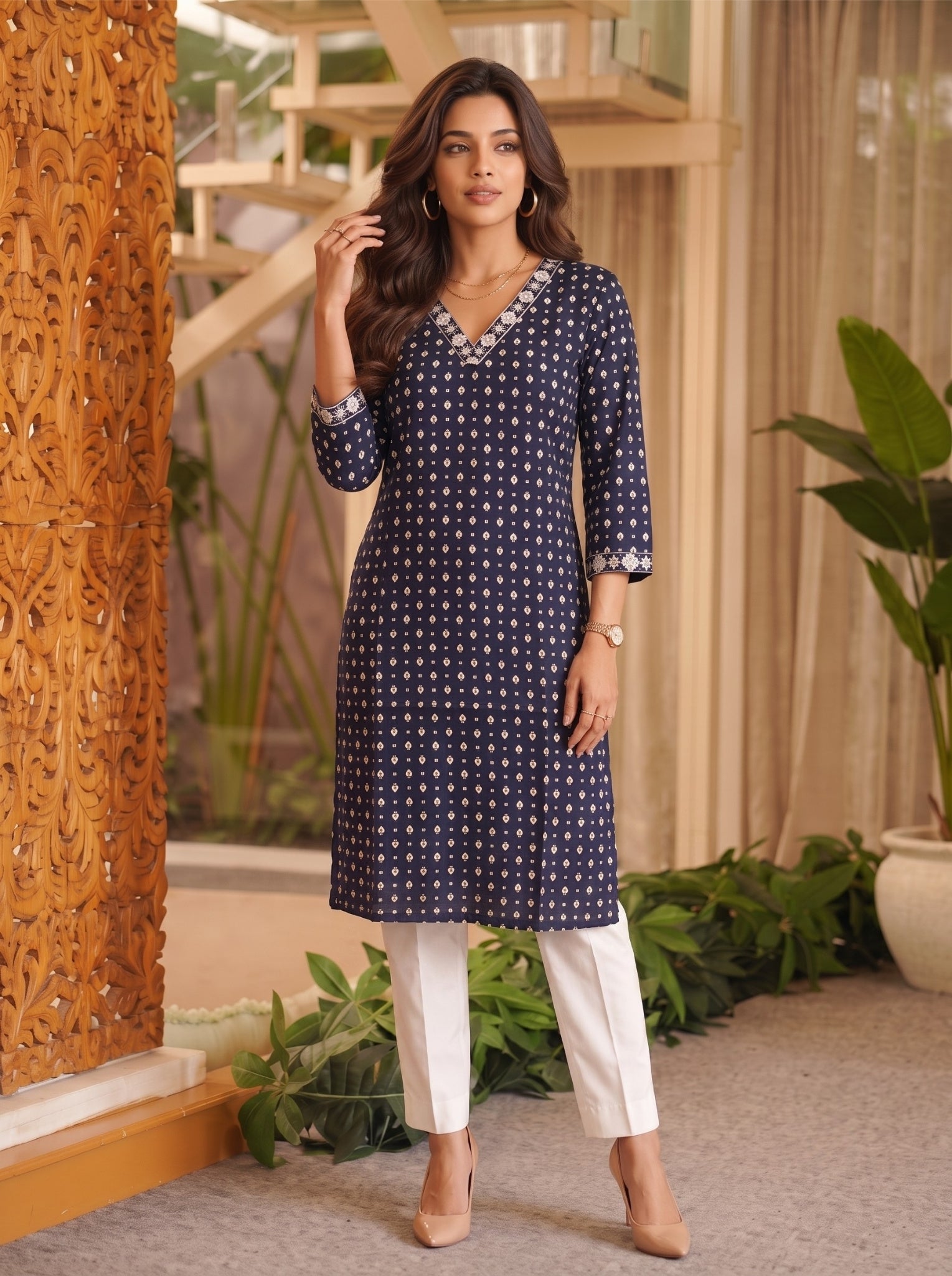 Rayon Embroidered Straight Calf Length Kurta