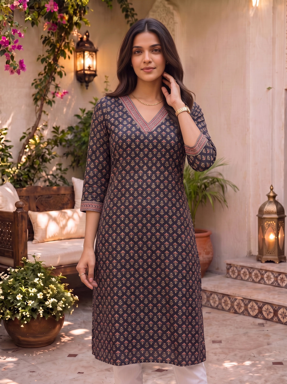 Rayon Embroidered Straight Calf Length Kurta
