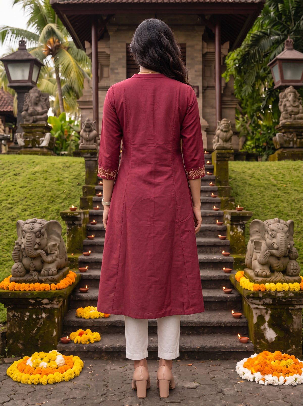 Viscose Embroidered Flared Calf Length Kurta