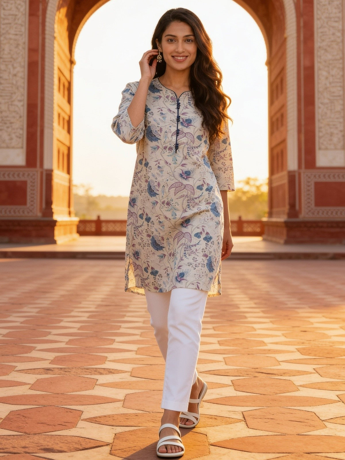 Cotton Printed Straight Knee Length Kurta
